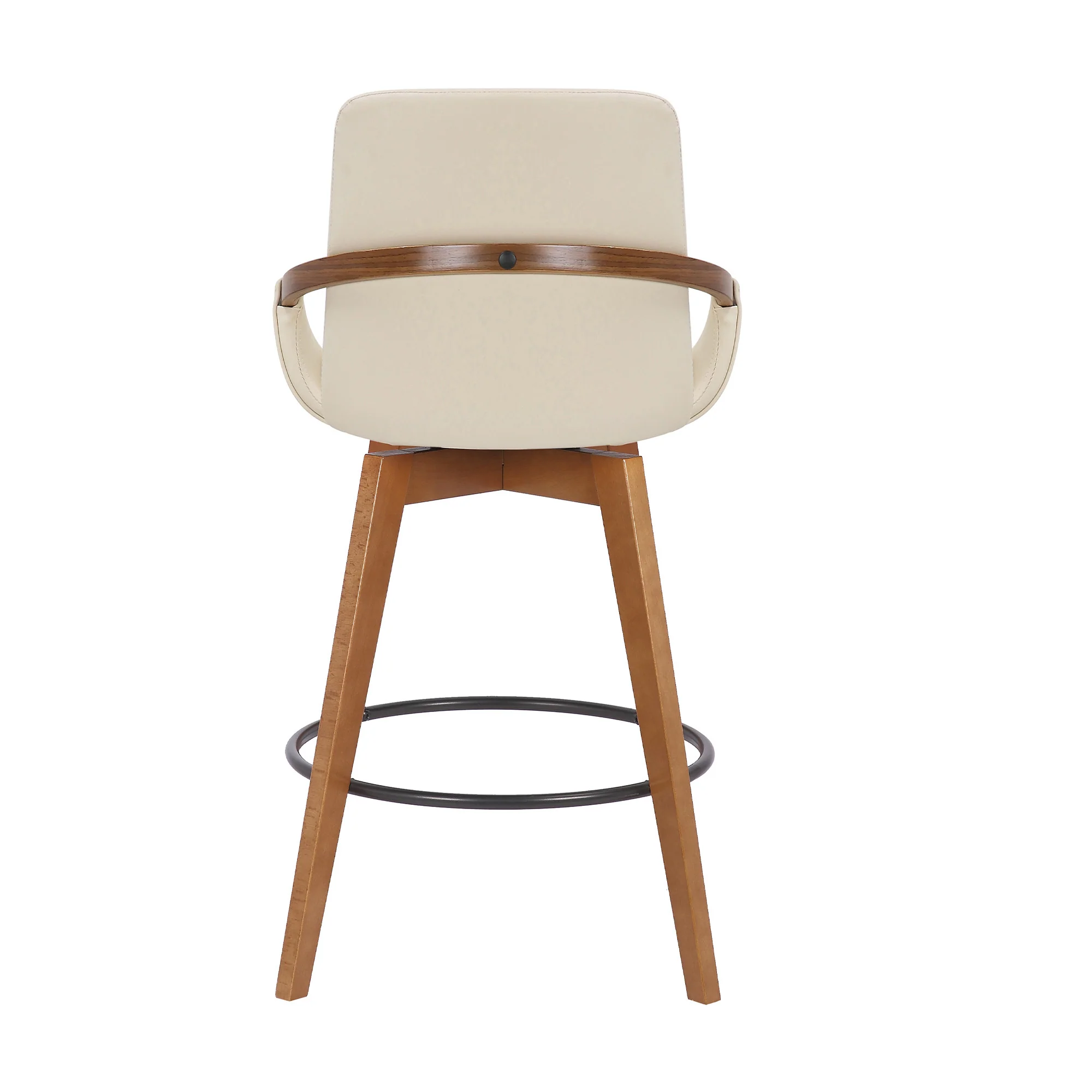 26" Luxurious Cream and Walnut Faux Leather Swivel Bar Stool By Homeroots - Image 6