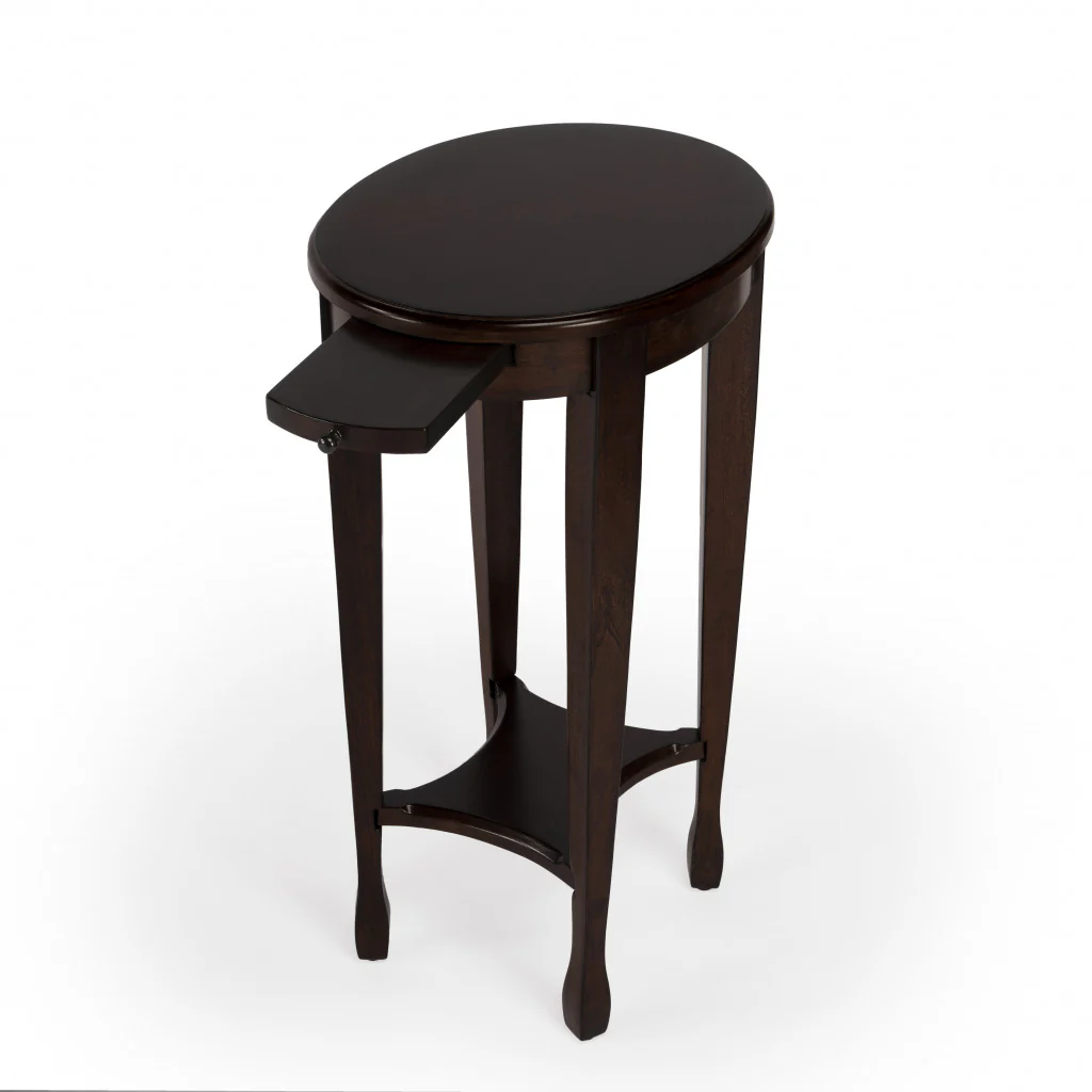 26" Medium Brown And Chestnut Burl Manufactured Wood Oval End Table With Shelf By Homeroots - Image 2
