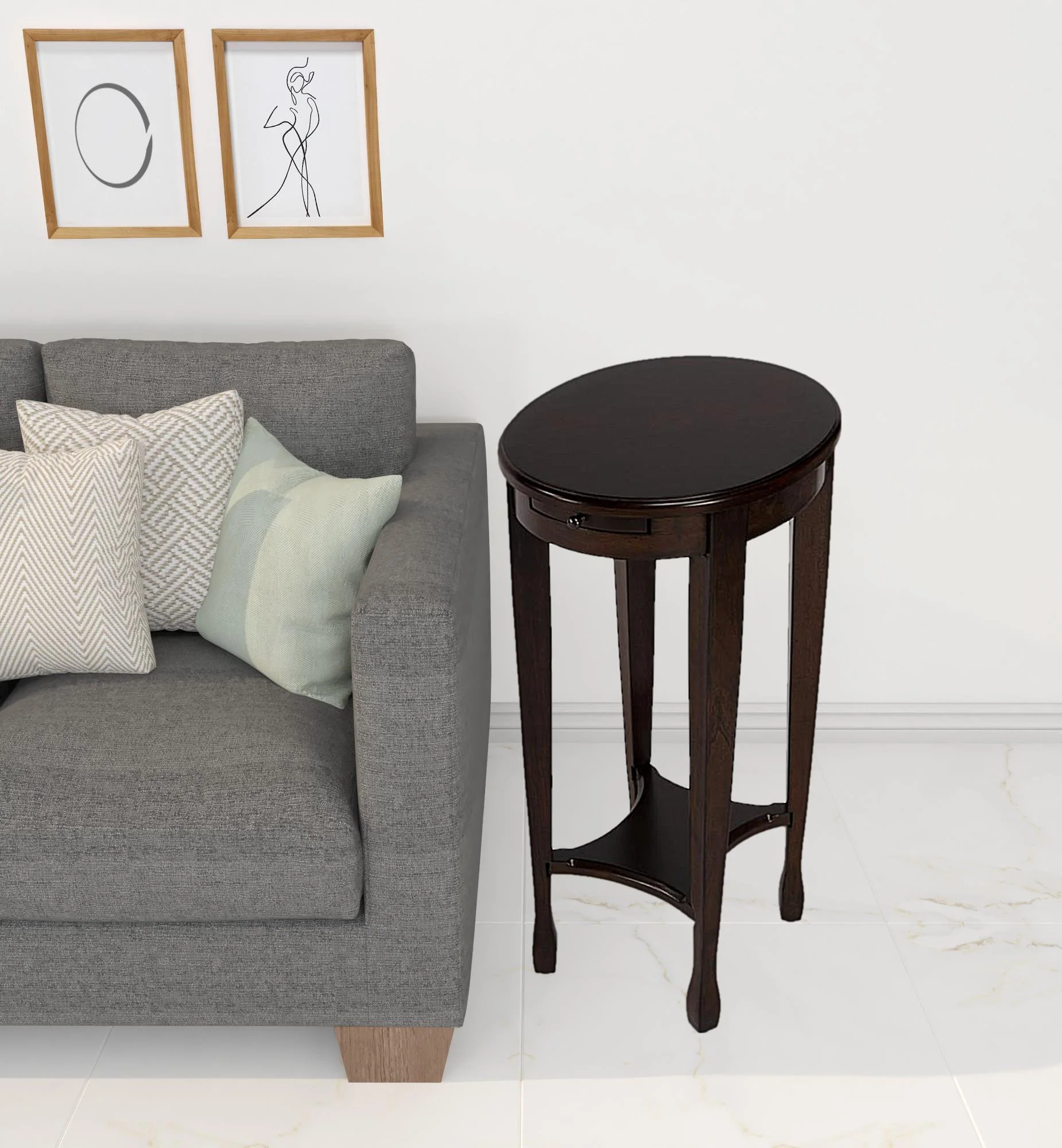 26" Medium Brown And Chestnut Burl Manufactured Wood Oval End Table With Shelf By Homeroots - Image 6