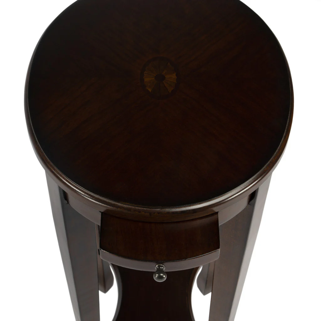 26" Medium Brown And Chestnut Burl Manufactured Wood Oval End Table With Shelf By Homeroots - Image 7