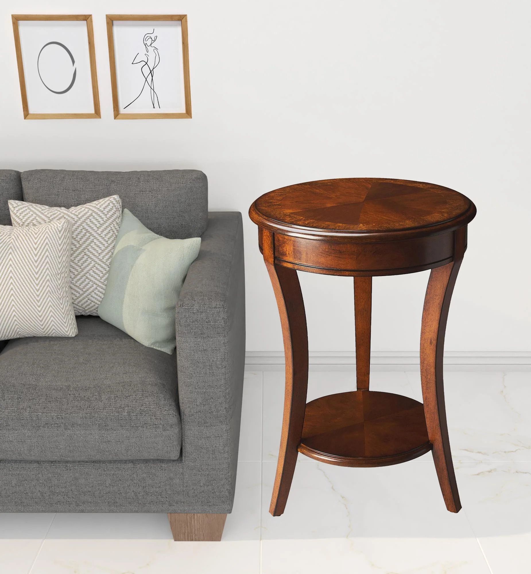 26" Medium Brown And Olive Ash Manufactured Wood Round End Table With Shelf By Homeroots - Image 4