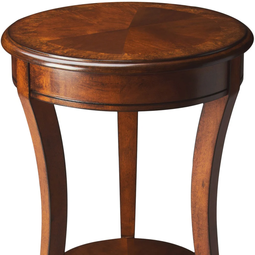 26" Medium Brown And Olive Ash Manufactured Wood Round End Table With Shelf By Homeroots - Image 5