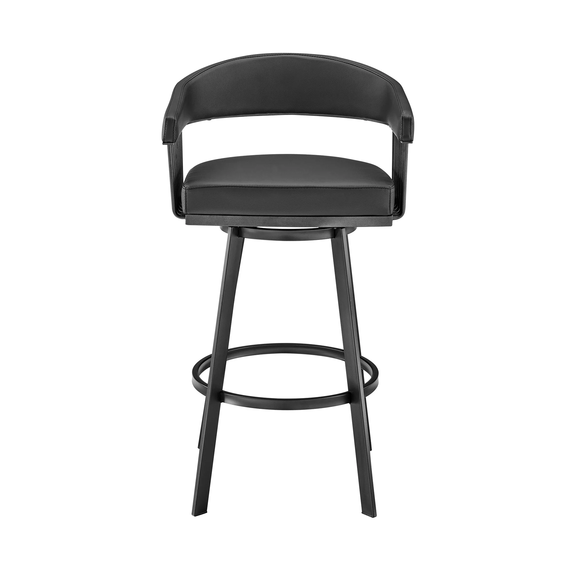 26" Mod Black Faux Leather Black Finish Swivel Bar Stool By Homeroots - Image 3