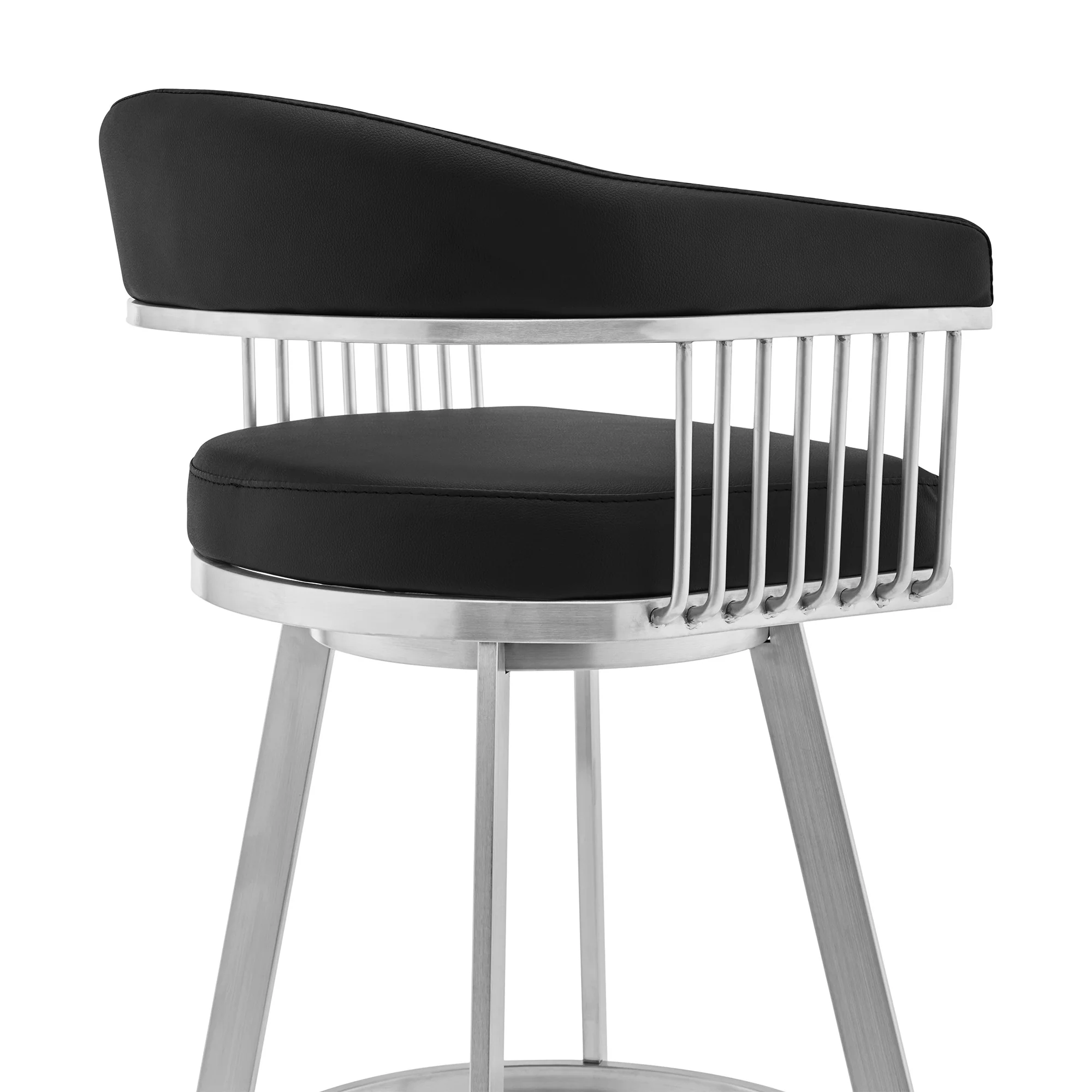 26" Mod Black Faux Leather Brushed Silver Finish Swivel Bar Stool By Homeroots - Image 6