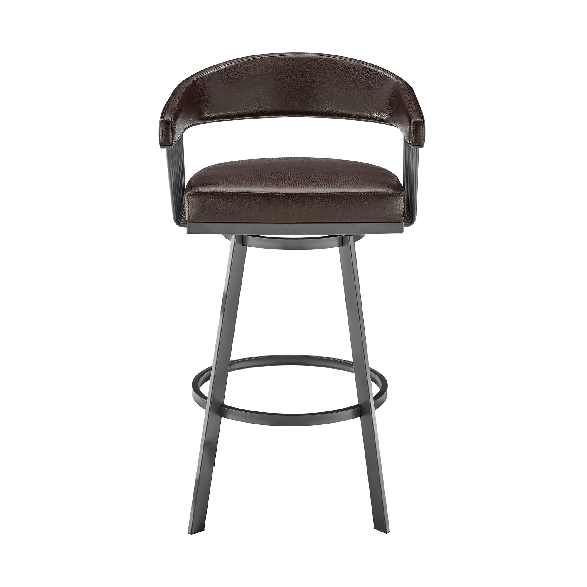26" Mod Chocolate Faux Leather Java Brown Finish Swivel Bar Stool By Homeroots - Image 3