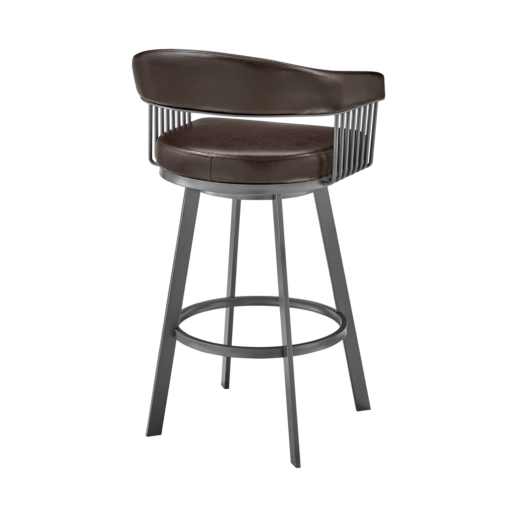 26" Mod Chocolate Faux Leather Java Brown Finish Swivel Bar Stool By Homeroots - Image 5