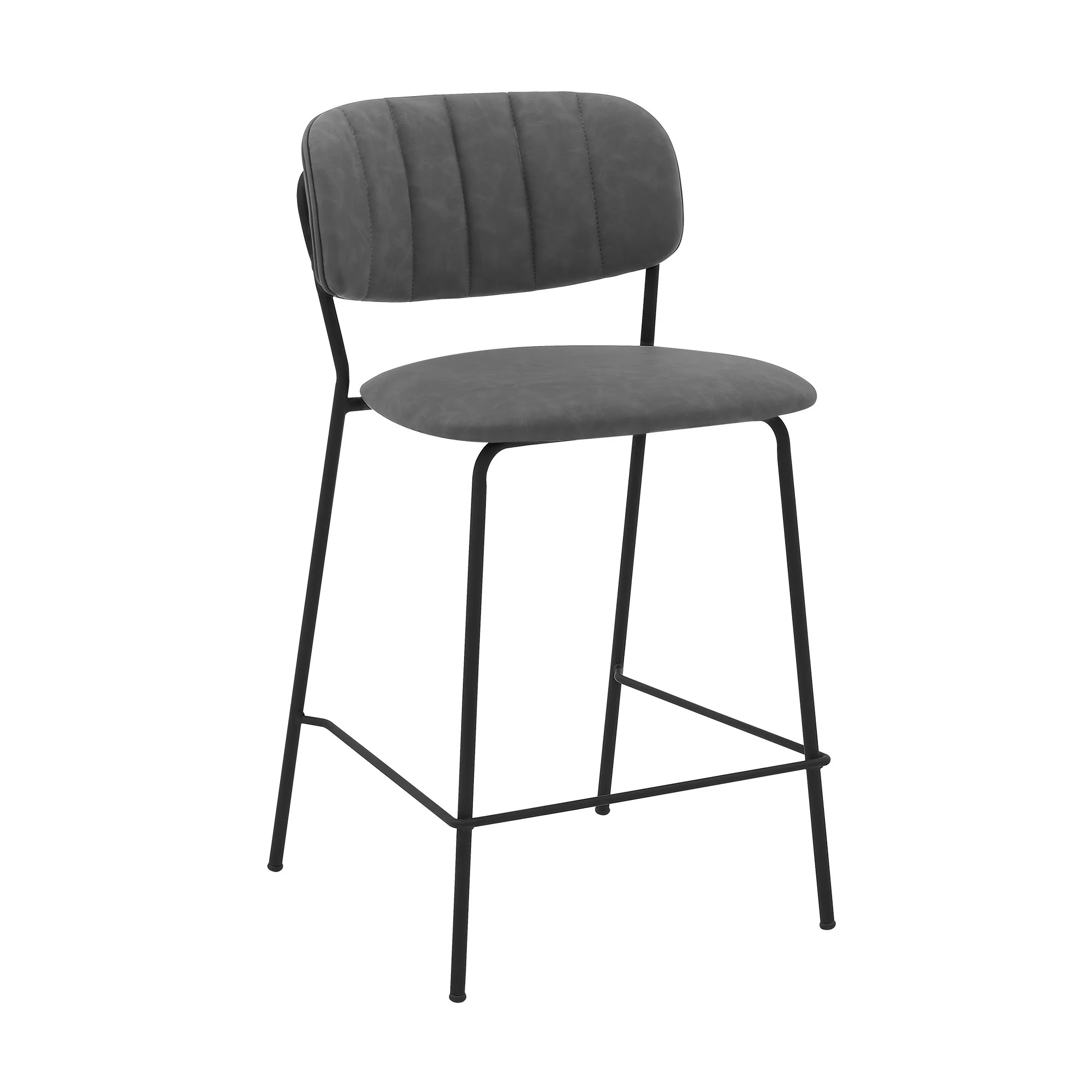 26" Mod Grey Faux Leather Bar Stool with Black Metal Frame By Homeroots - Image 2