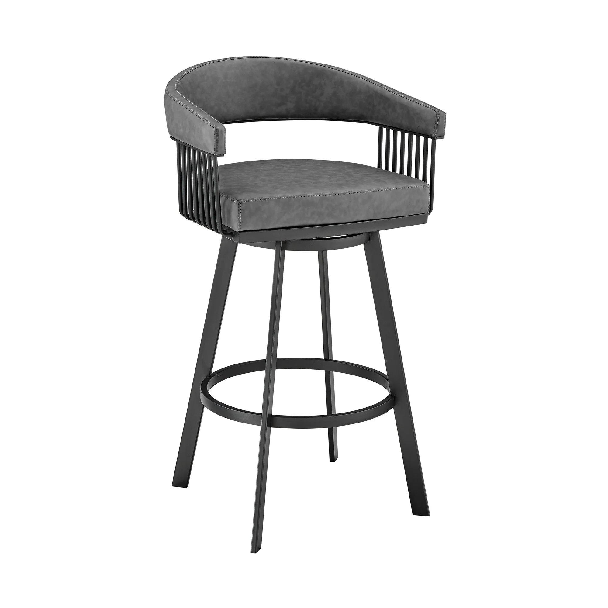 26" Mod Grey Faux Leather Black Finish Swivel Bar Stool By Homeroots - Image 2