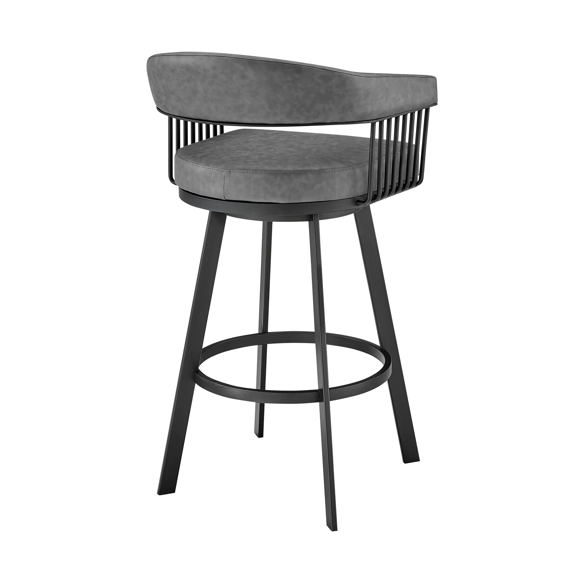26" Mod Grey Faux Leather Black Finish Swivel Bar Stool By Homeroots - Image 5