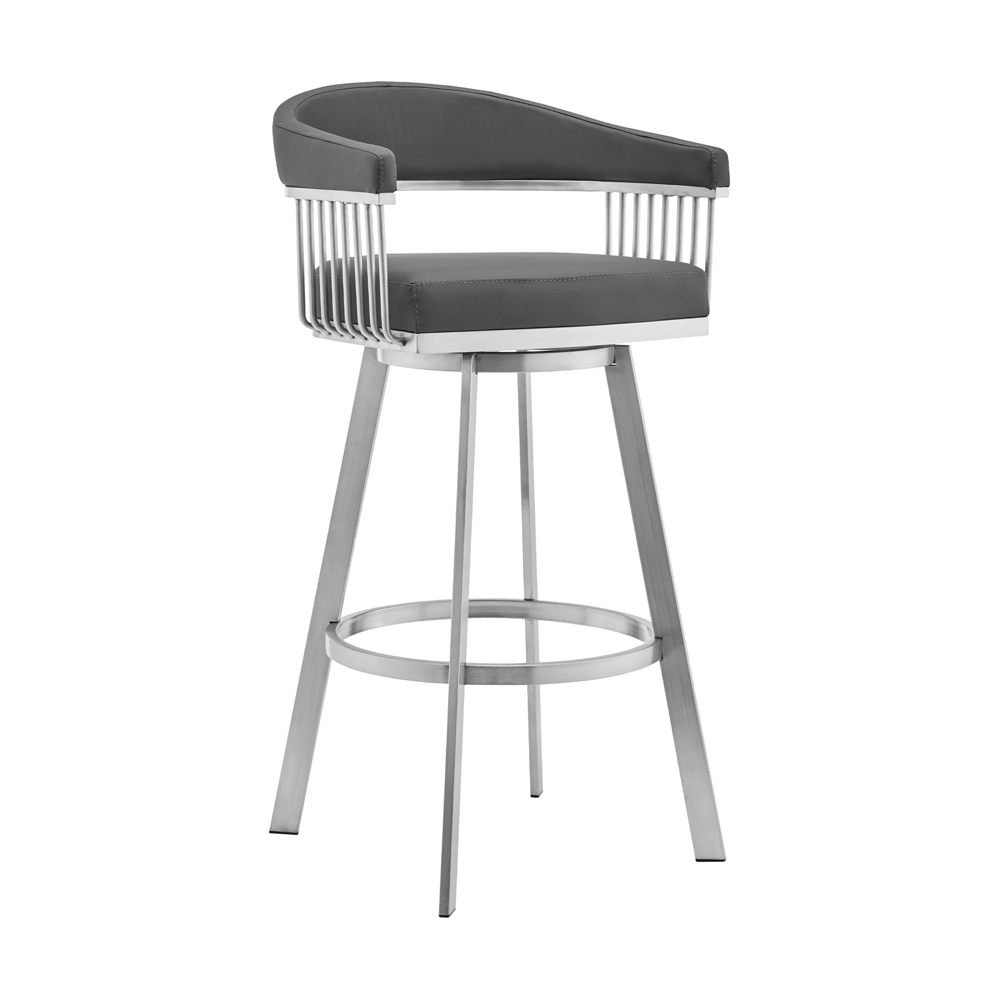 26" Mod Grey Faux Leather Brushed Silver Finish Swivel Bar Stool By Homeroots - Image 2