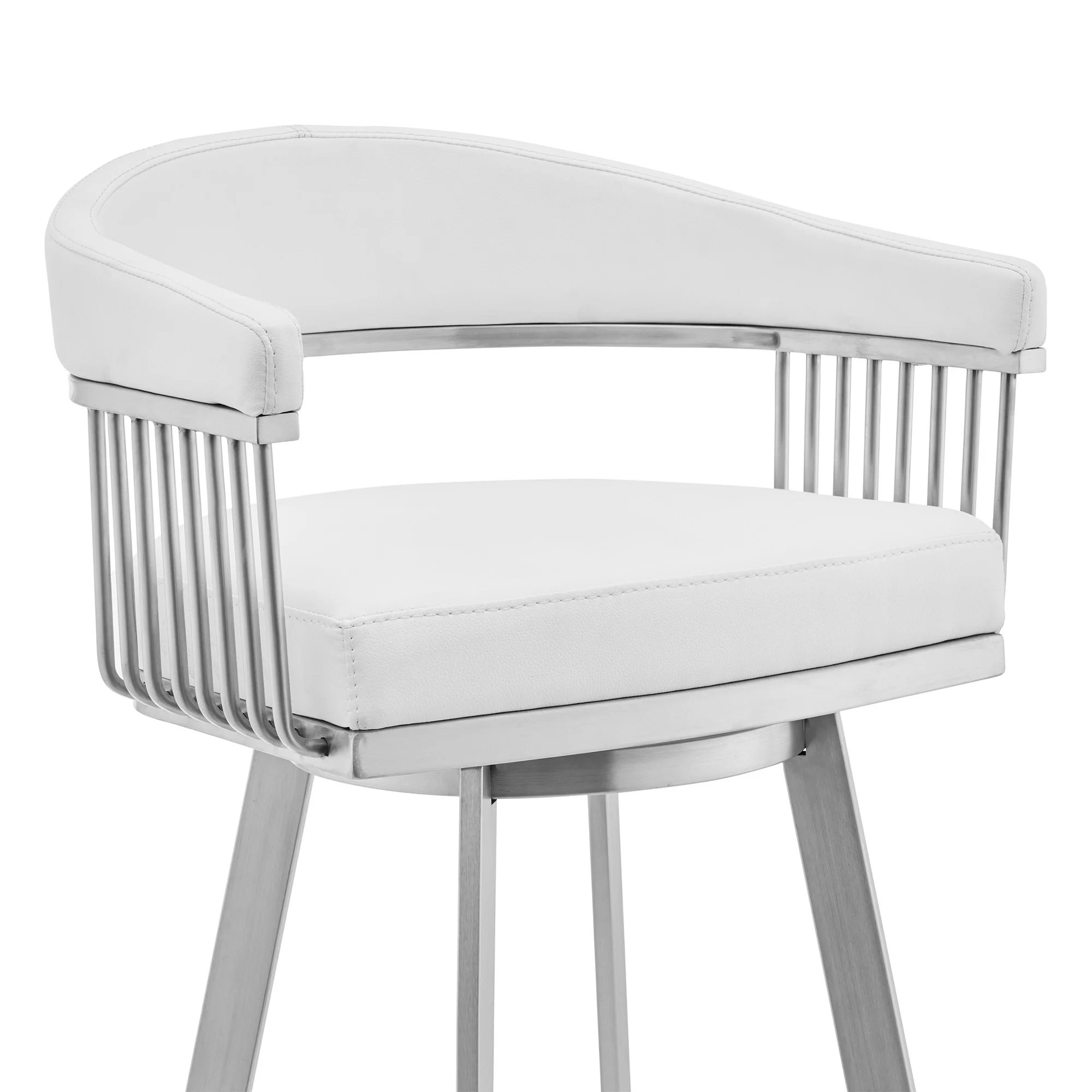 26" Mod White Faux Leather Brushed Silver Finish Swivel Bar Stool By Homeroots - Image 5