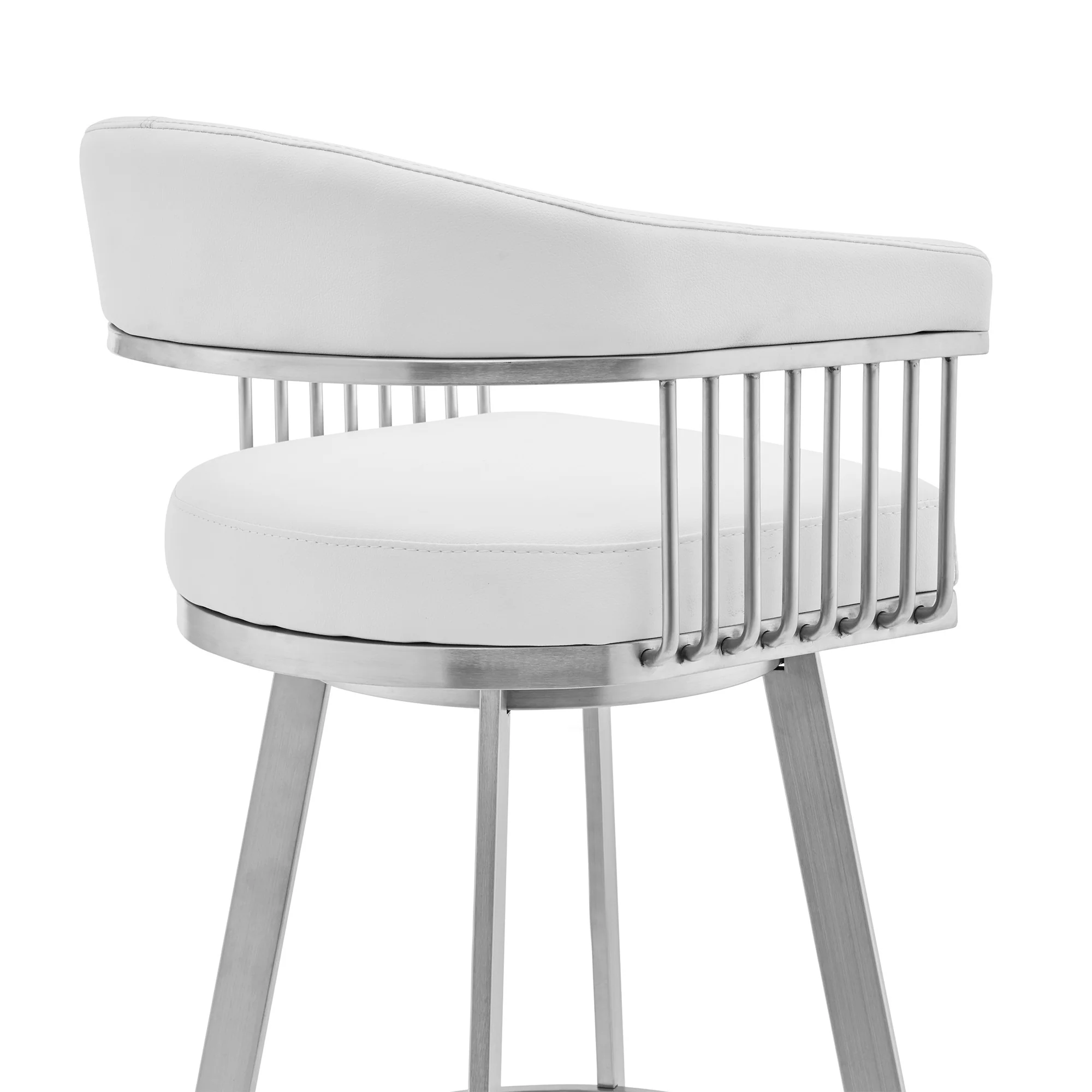 26" Mod White Faux Leather Brushed Silver Finish Swivel Bar Stool By Homeroots - Image 6