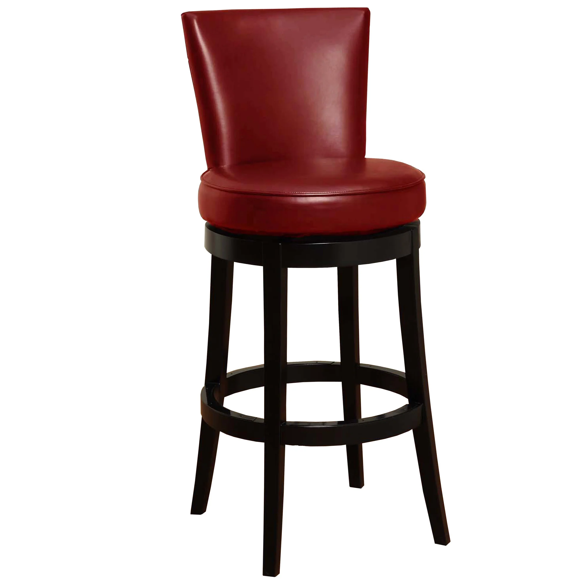 26" Red Faux Leather Round Seat Black Wood Swivel Armless Bar Stool By Homeroots - Image 2