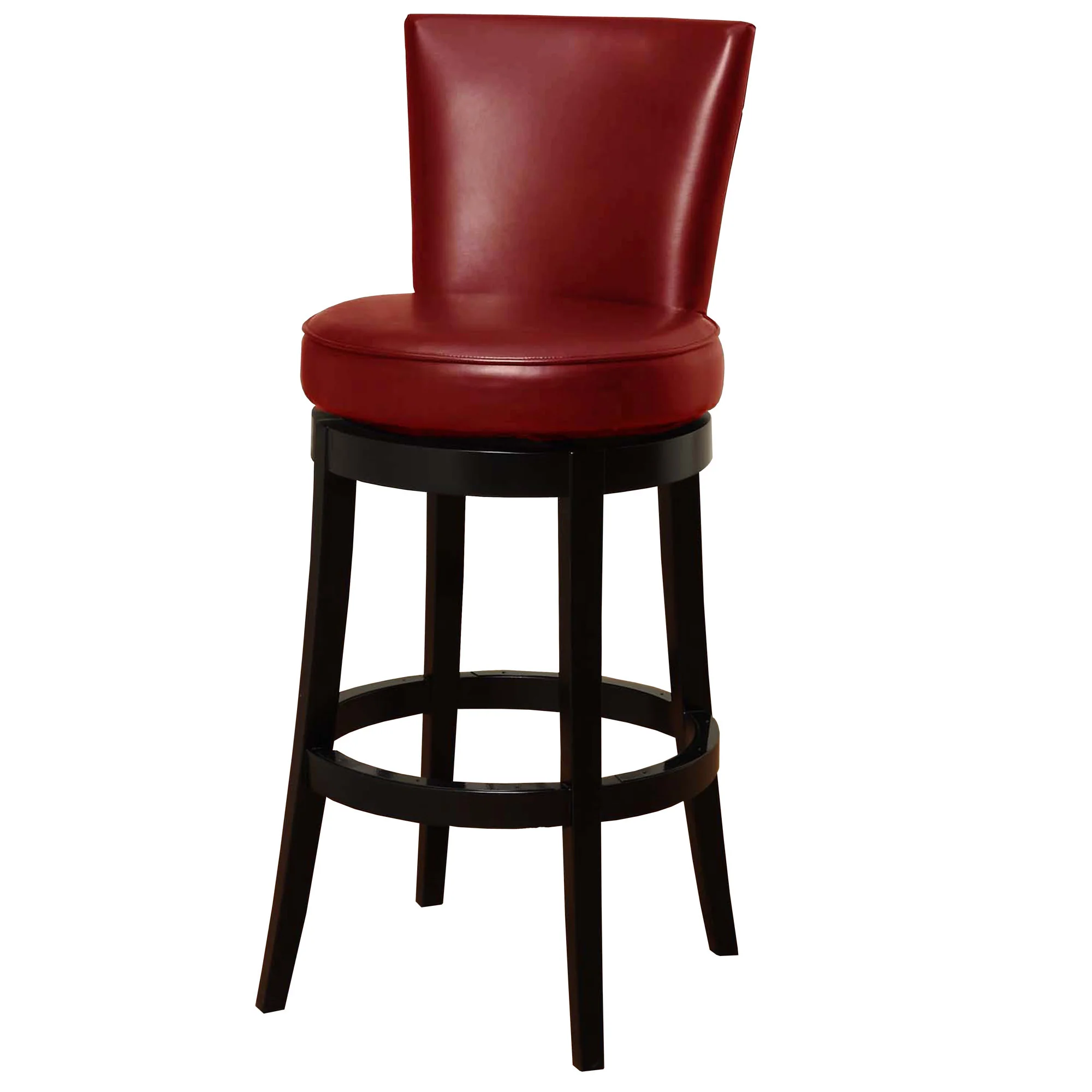 26" Red Faux Leather Round Seat Black Wood Swivel Armless Bar Stool By Homeroots - Image 4