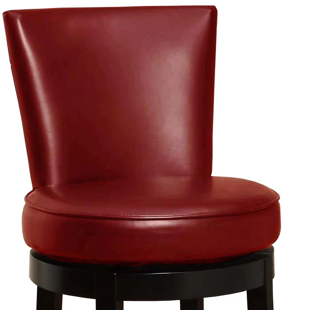 26" Red Faux Leather Round Seat Black Wood Swivel Armless Bar Stool By Homeroots - Image 5