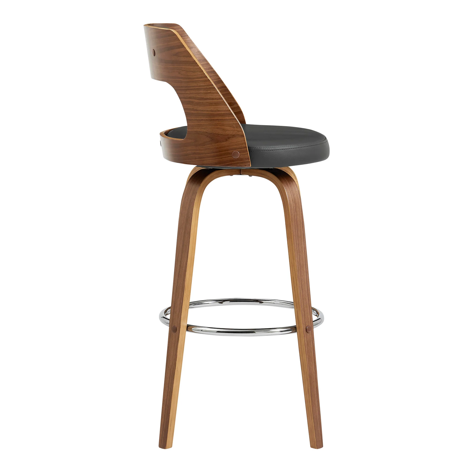26" Retro Mod Grey Faux Leather and Walnut Swivel Counter Stool By Homeroots - Image 4