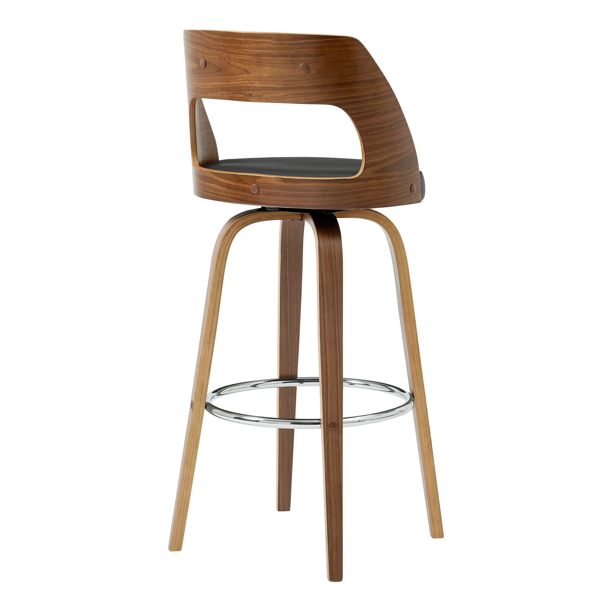 26" Retro Mod Grey Faux Leather and Walnut Swivel Counter Stool By Homeroots - Image 5