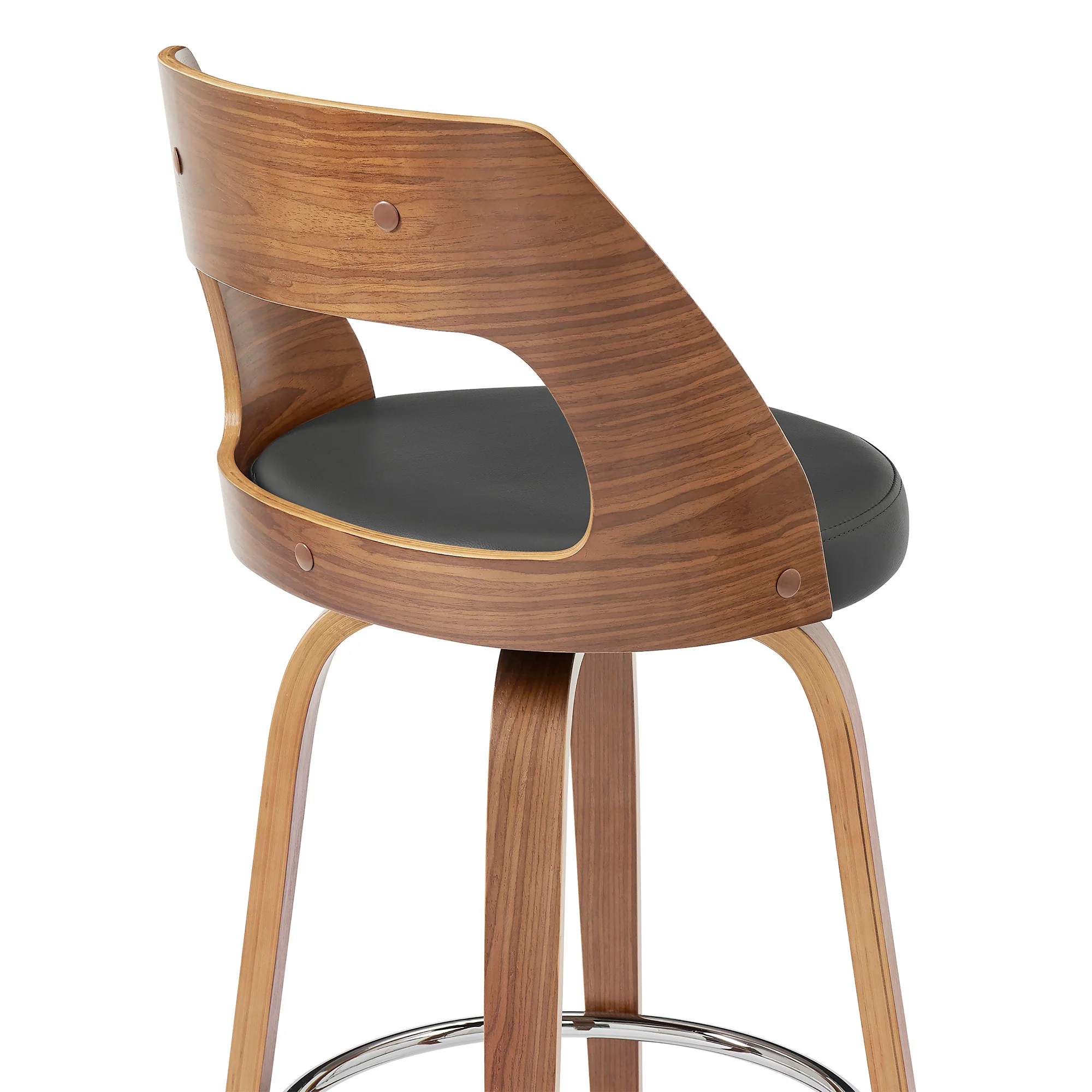 26" Retro Mod Grey Faux Leather and Walnut Swivel Counter Stool By Homeroots - Image 8