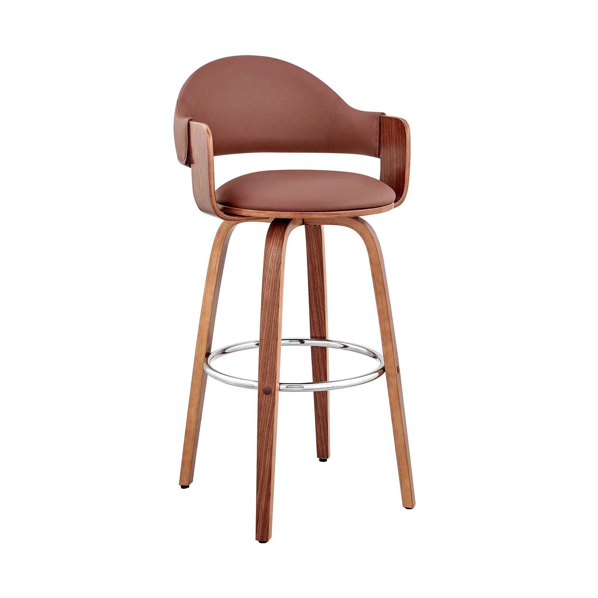 26" Rich Brown Faux Leather Walnut Wood Bar Stool By Homeroots - Image 2