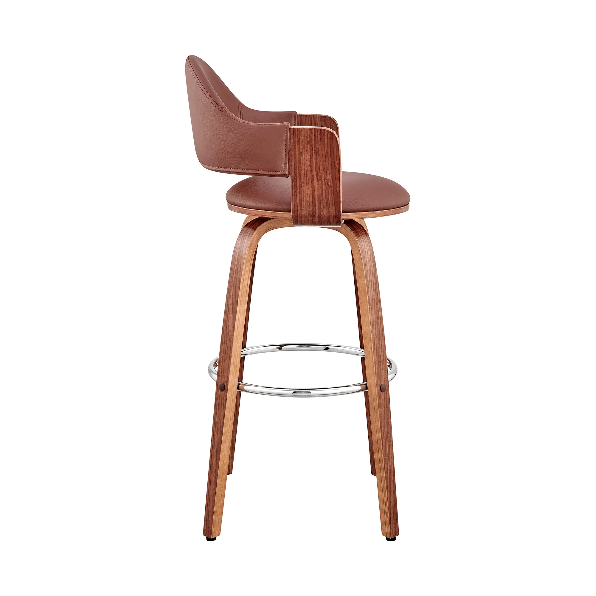 26" Rich Brown Faux Leather Walnut Wood Bar Stool By Homeroots - Image 4