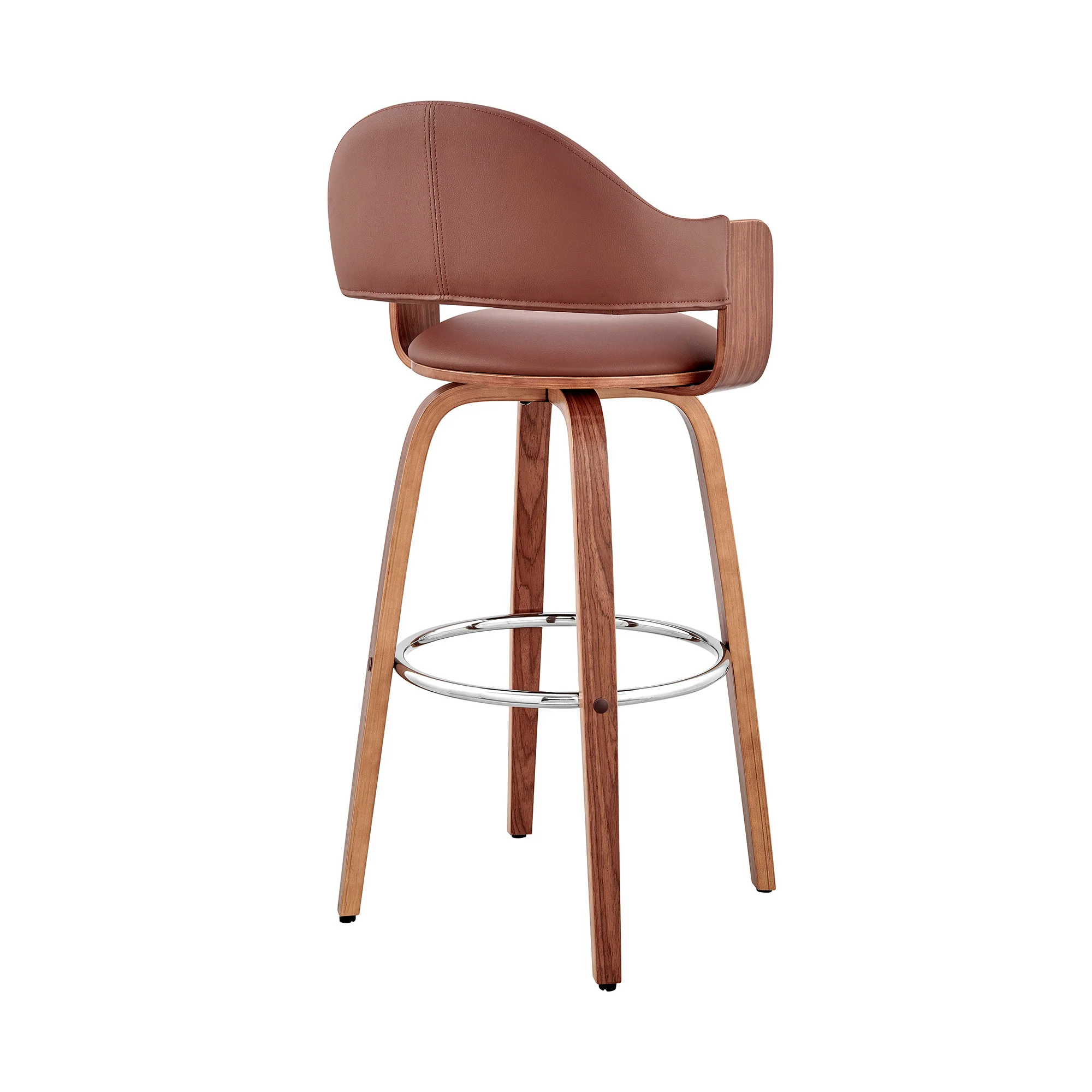 26" Rich Brown Faux Leather Walnut Wood Bar Stool By Homeroots - Image 5