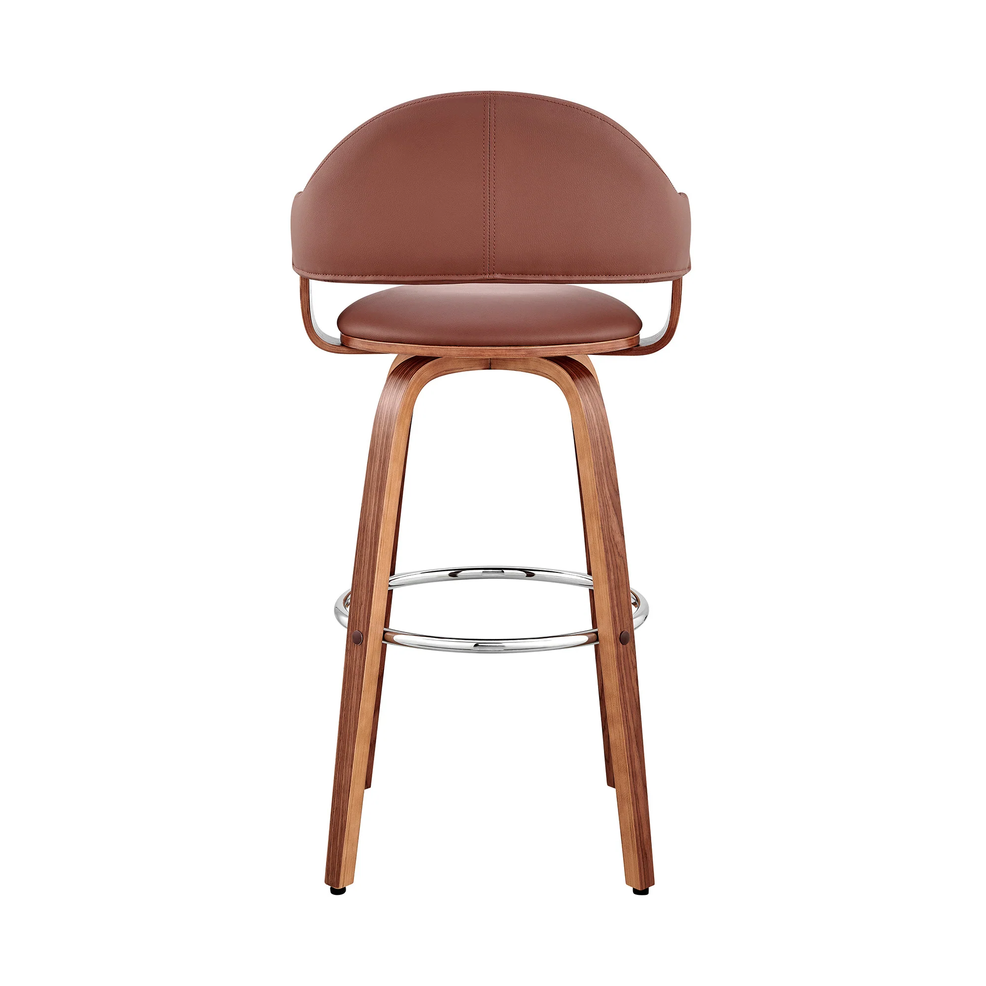 26" Rich Brown Faux Leather Walnut Wood Bar Stool By Homeroots - Image 6