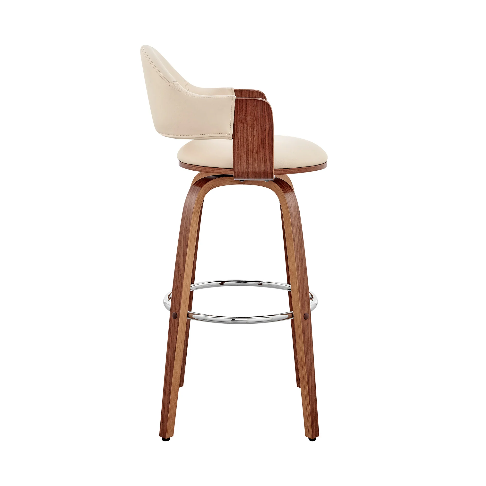 26" Rich Cream Faux Leather Walnut Wood Bar Stool By Homeroots - Image 4