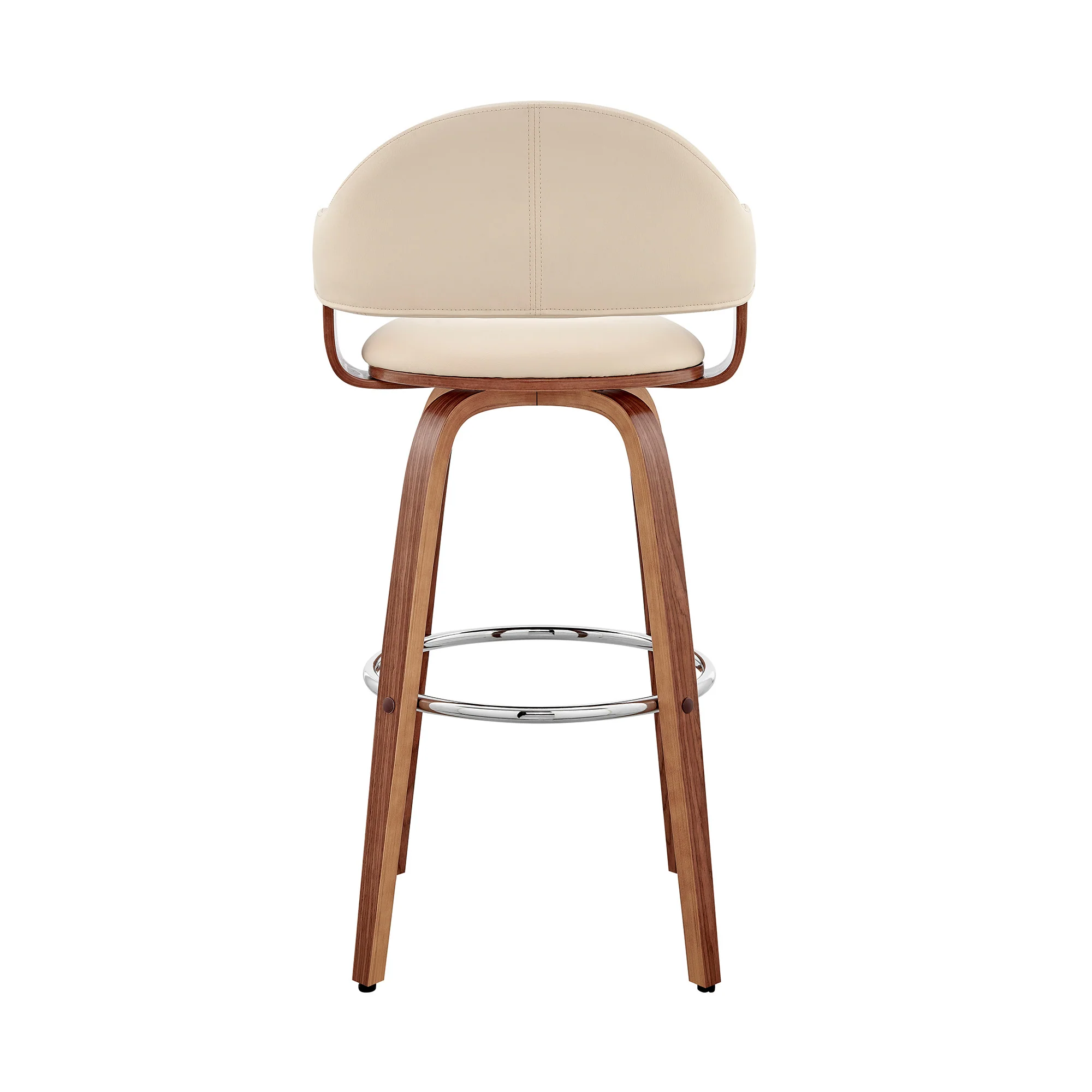 26" Rich Cream Faux Leather Walnut Wood Bar Stool By Homeroots - Image 6