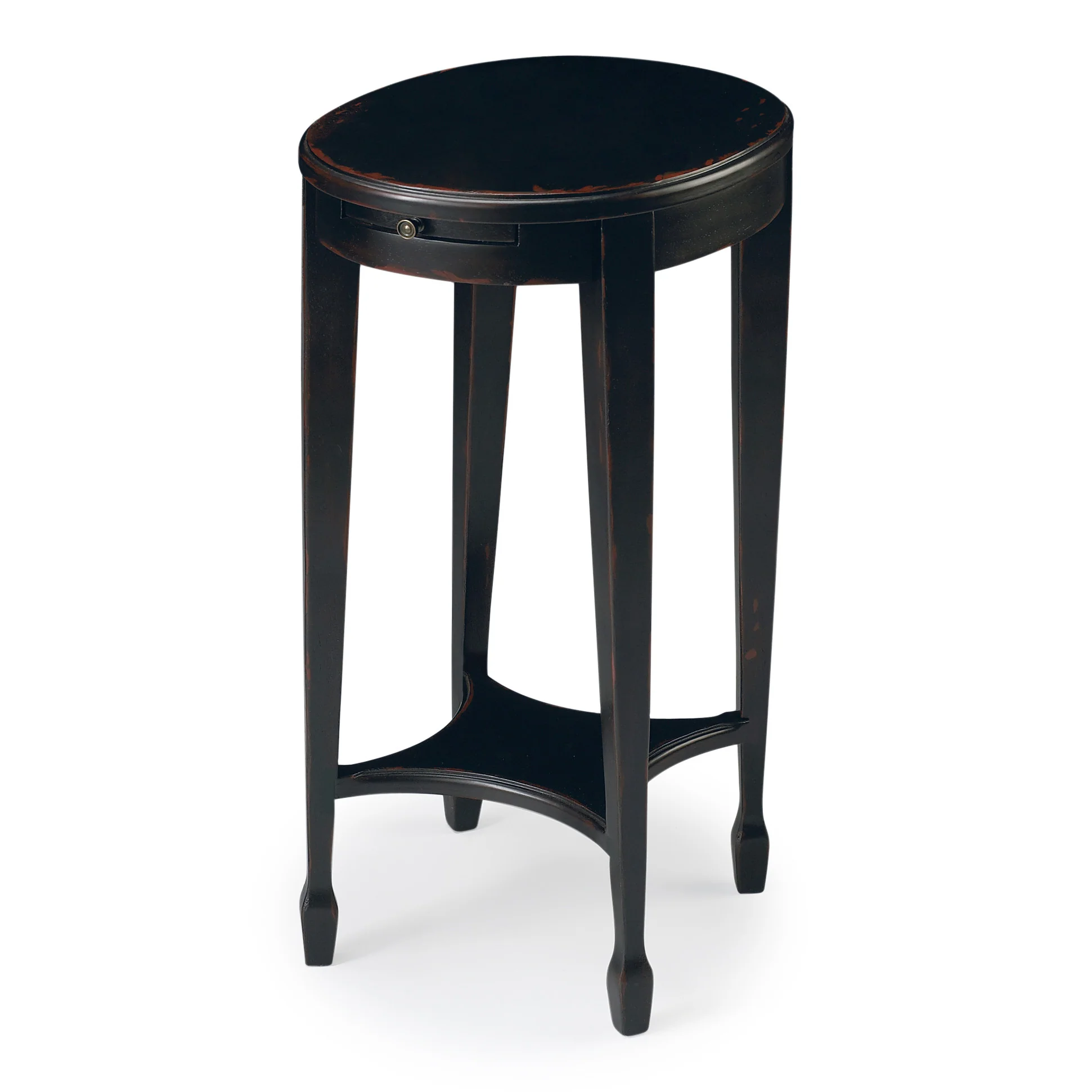 26" Rustic Black Manufactured Wood Oval End Table With Shelf By Homeroots - Image 2