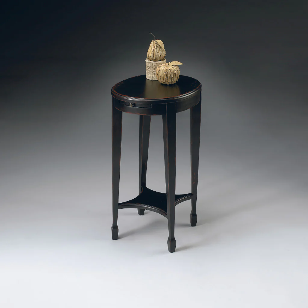 26" Rustic Black Manufactured Wood Oval End Table With Shelf By Homeroots - Image 6