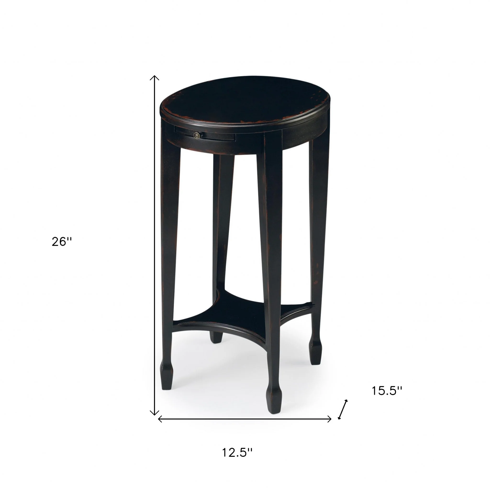 26" Rustic Black Manufactured Wood Oval End Table With Shelf By Homeroots - Image 7