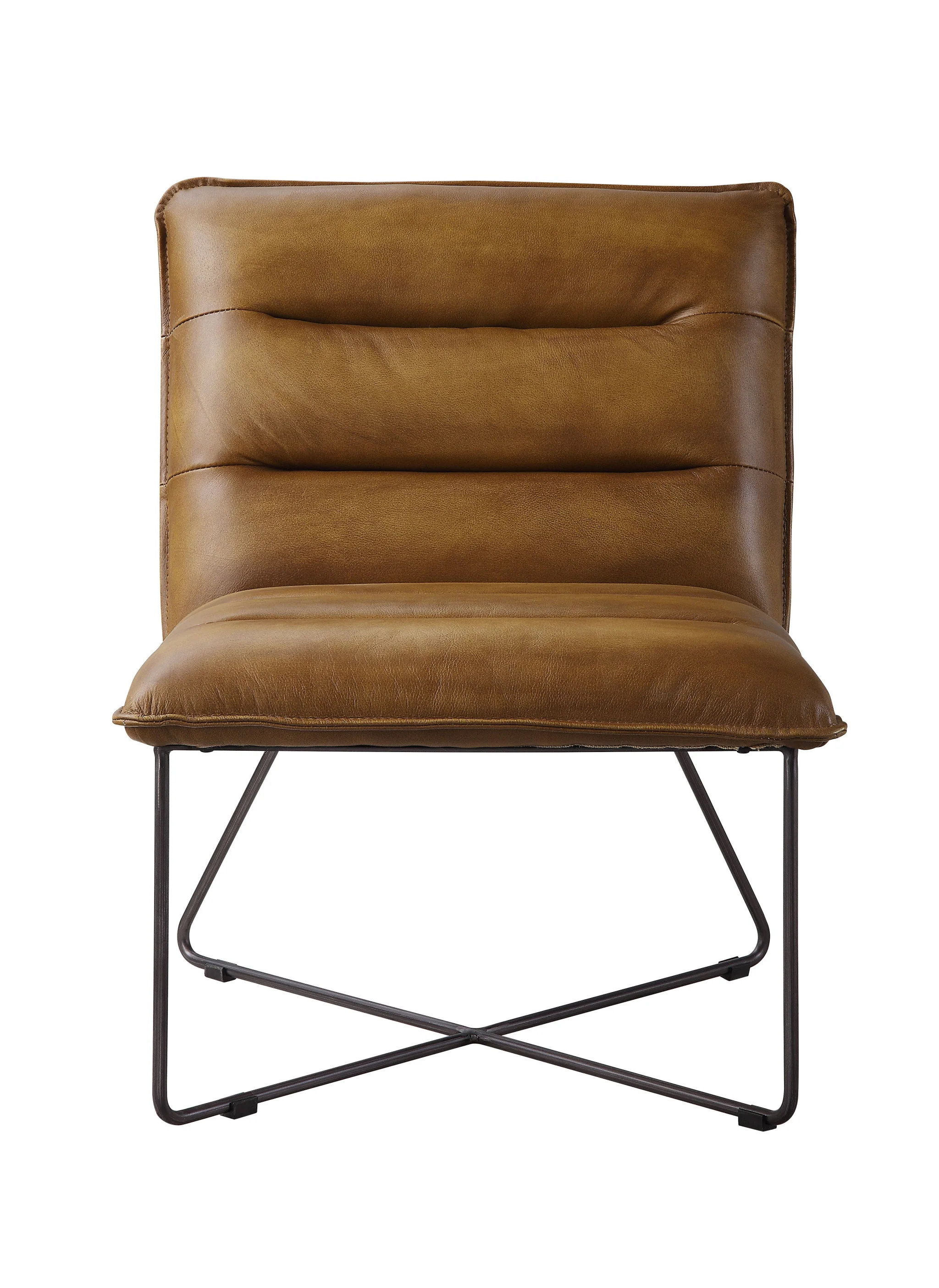 26" Saddle Brown Top Grain Leather And Brown Solid Color Slipper Chair By Homeroots - Image 2