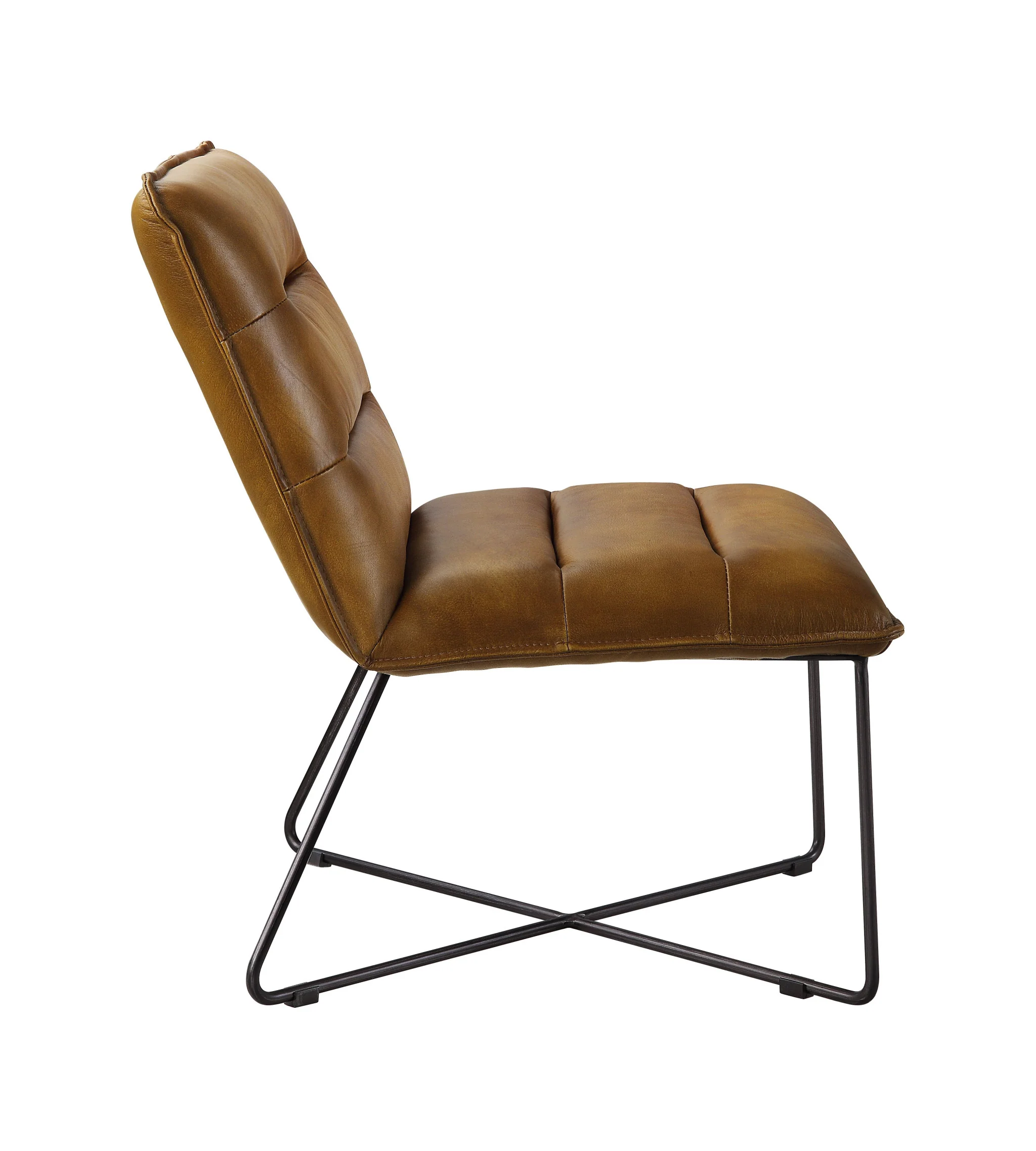 26" Saddle Brown Top Grain Leather And Brown Solid Color Slipper Chair By Homeroots - Image 3