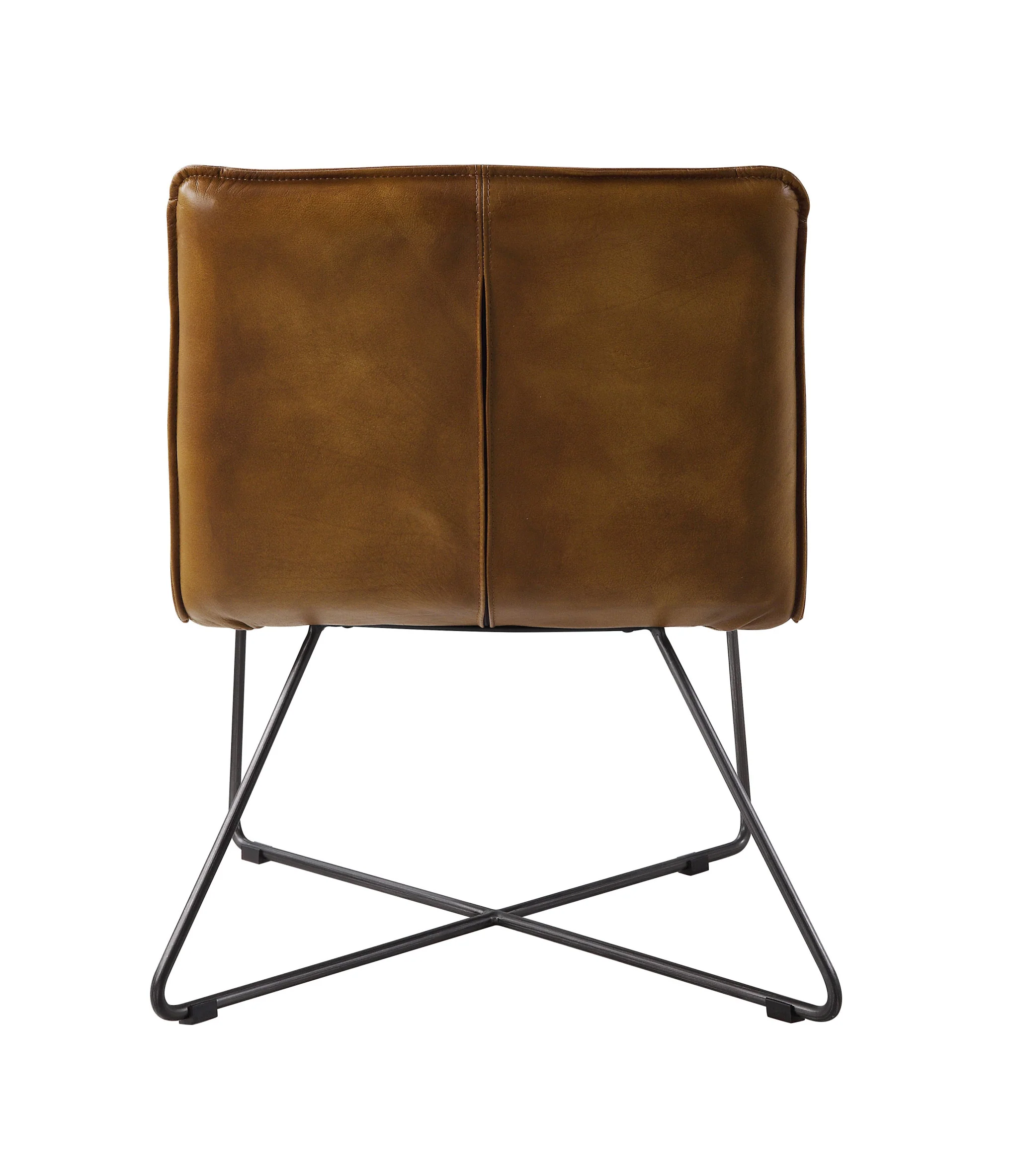 26" Saddle Brown Top Grain Leather And Brown Solid Color Slipper Chair By Homeroots - Image 4