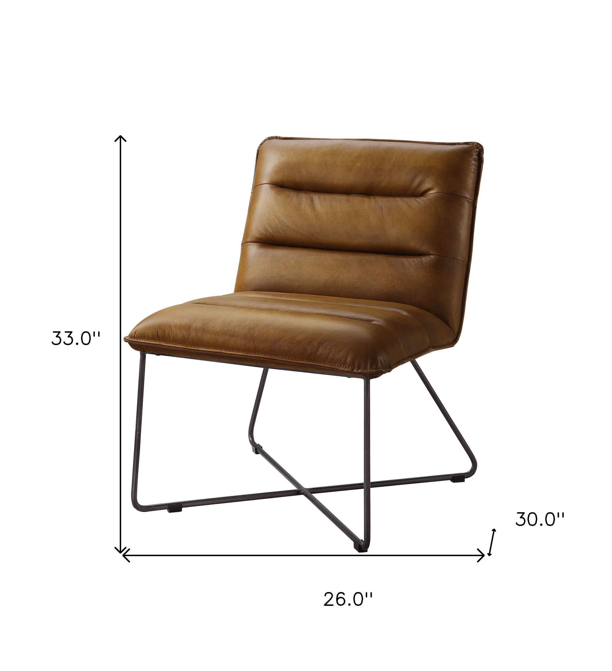 26" Saddle Brown Top Grain Leather And Brown Solid Color Slipper Chair By Homeroots - Image 7