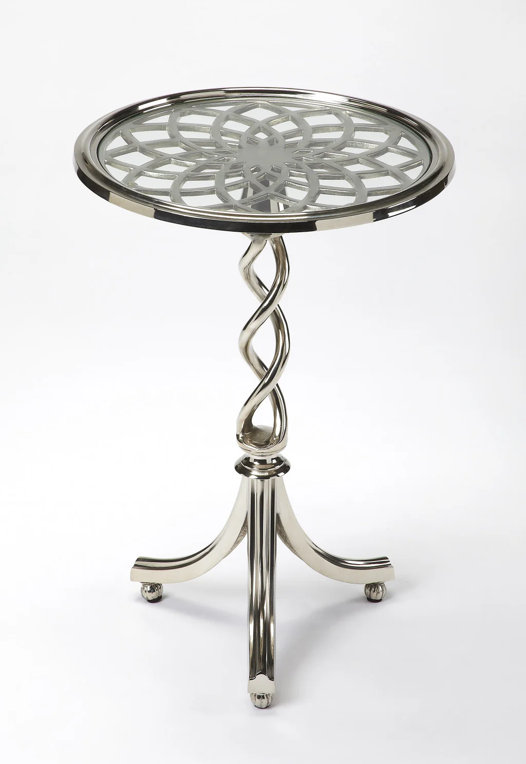 26" Silver Aluminum Open Lattice Round Top End Table By Homeroots - Image 4
