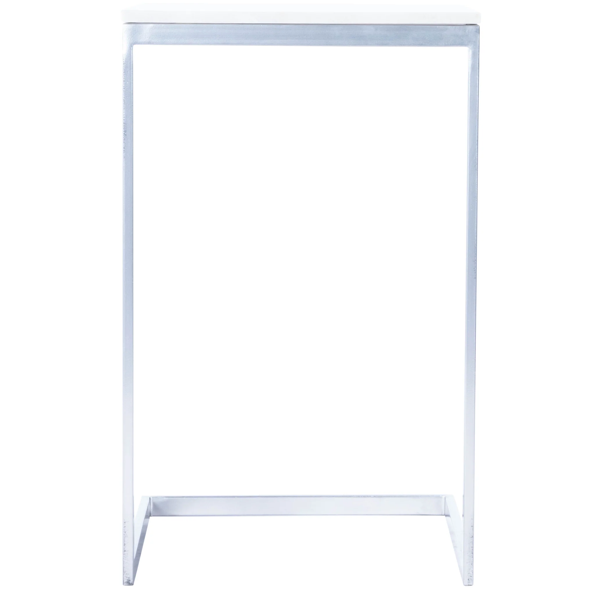 26" Silver and White Marble Square C Shape End Table By Homeroots - Image 3