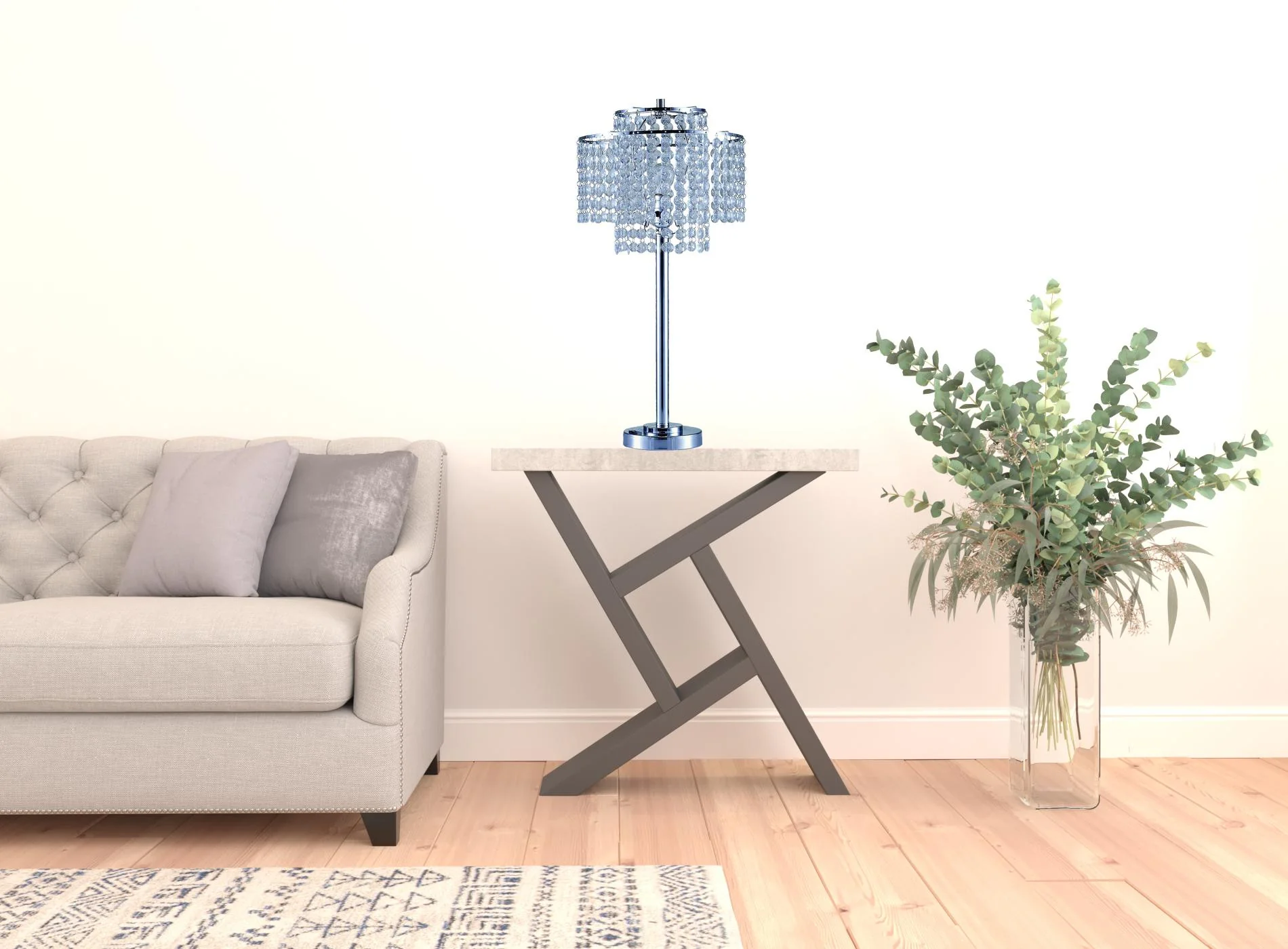 26" Silver Glam Two Tier Chandelier USB Table Lamp By Homeroots - Image 2
