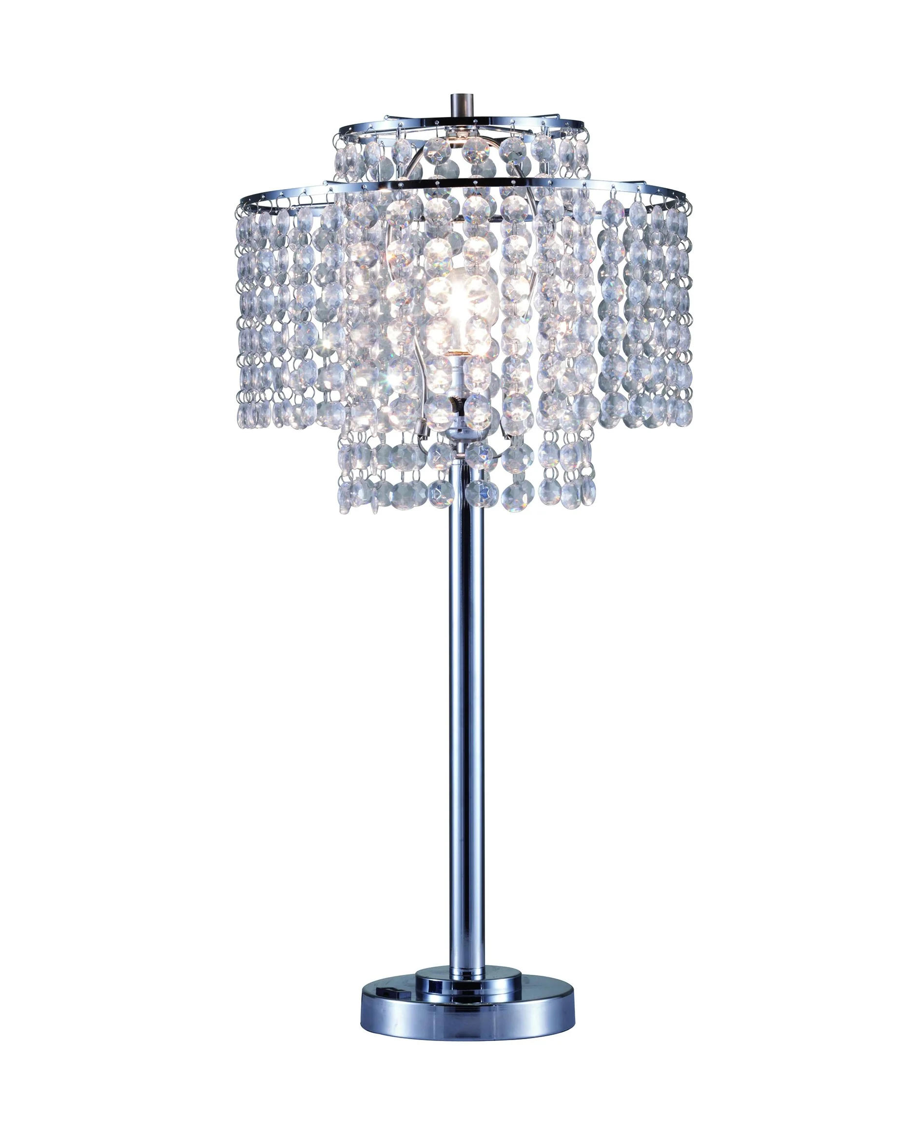 26" Silver Glam Two Tier Chandelier USB Table Lamp By Homeroots - Image 4