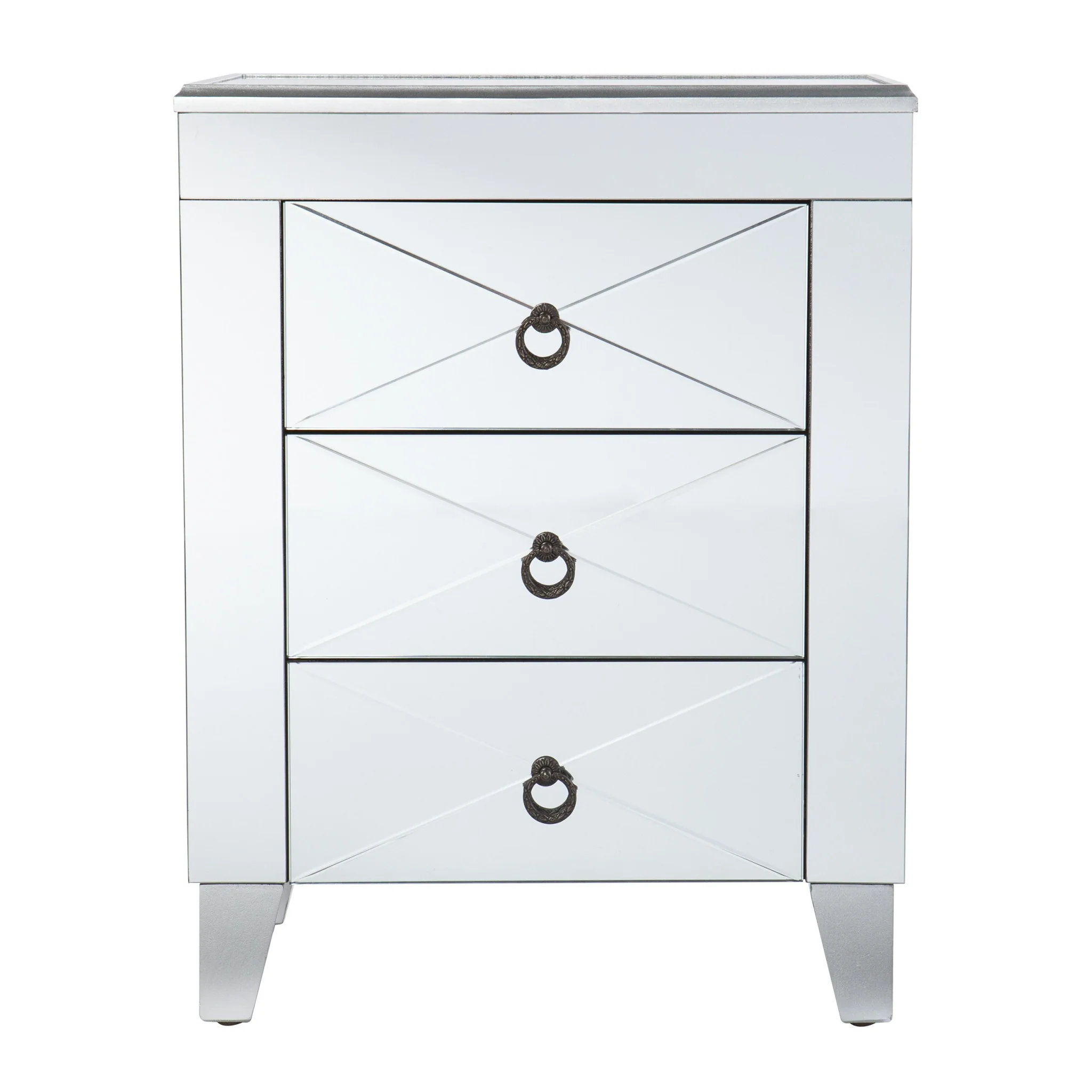 26" Silver Manufactured Wood And Iron Rectangular Mirrored End Table With Three Drawers And By Homeroots - Image 3
