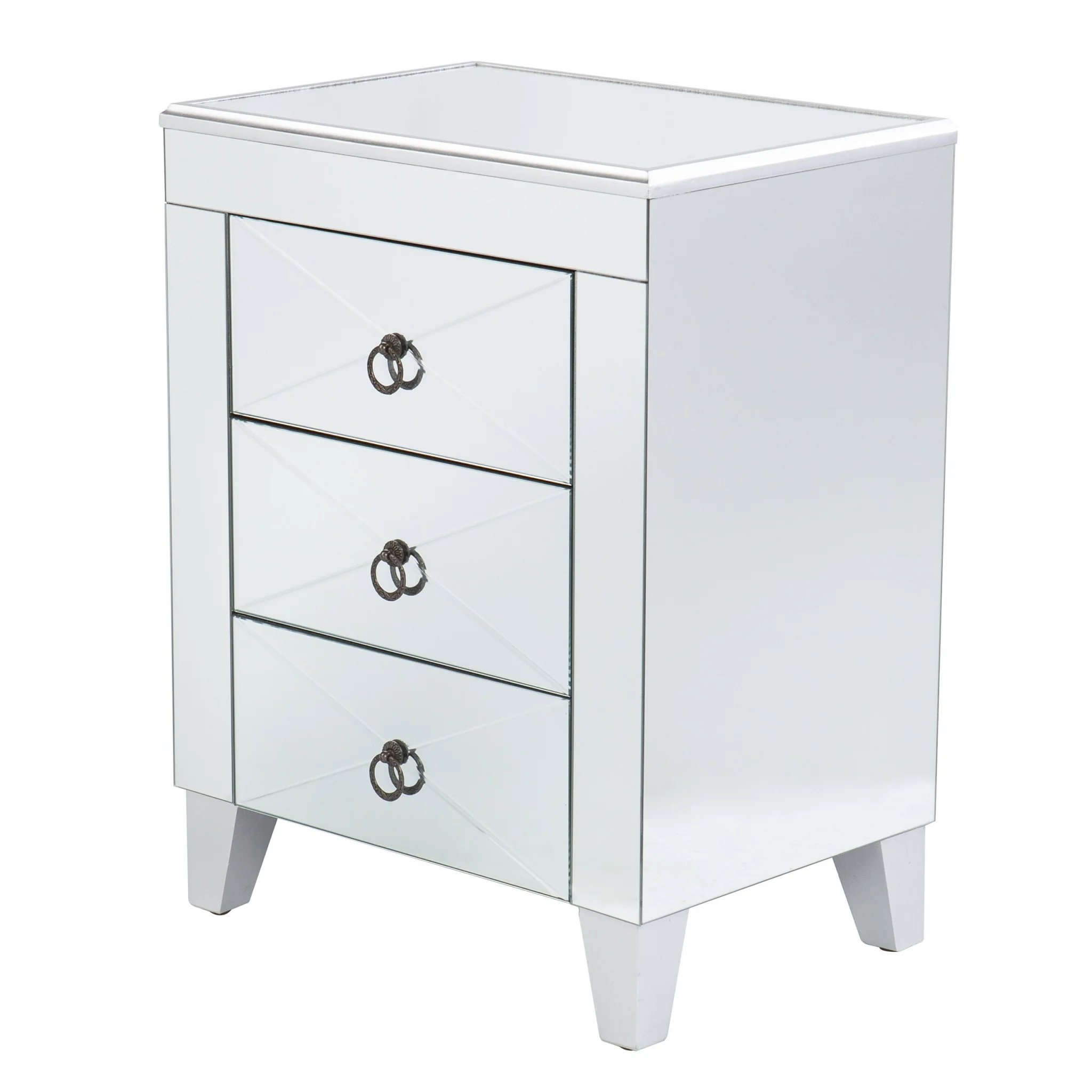 26" Silver Manufactured Wood And Iron Rectangular Mirrored End Table With Three Drawers And By Homeroots - Image 4