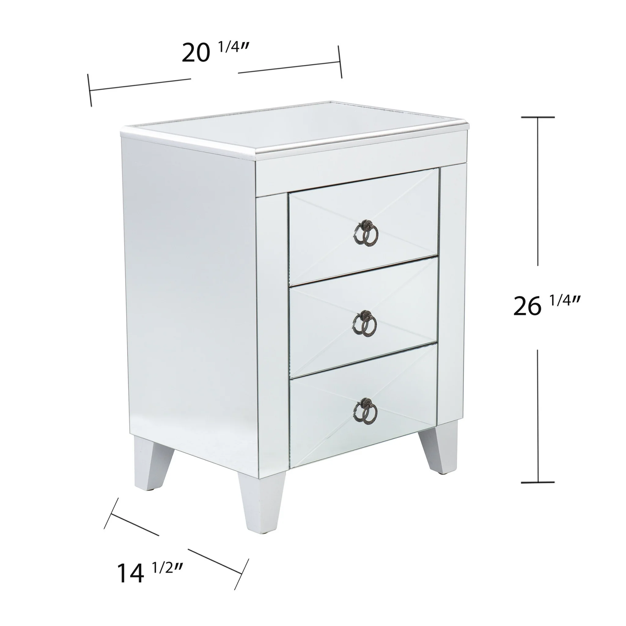 26" Silver Manufactured Wood And Iron Rectangular Mirrored End Table With Three Drawers And By Homeroots - Image 9