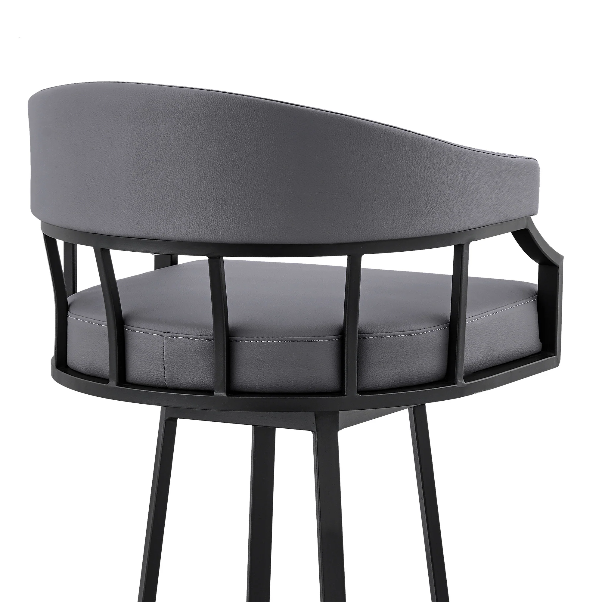 26" Slate Gray and Black Faux Leather and Steel Swivel Low Back Counter Height Bar Chair with Footrest By Homeroots - Image 3