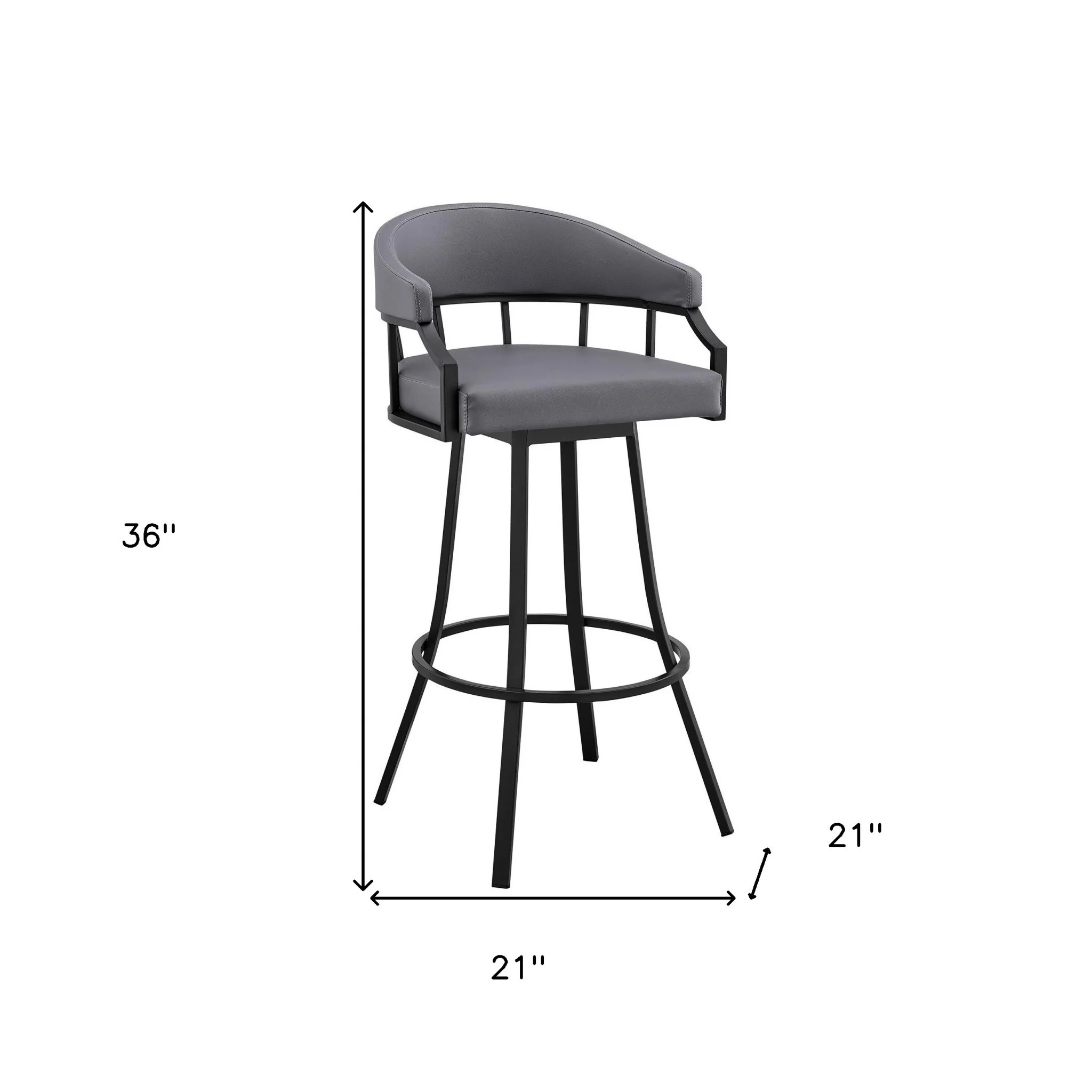 26" Slate Gray and Black Faux Leather and Steel Swivel Low Back Counter Height Bar Chair with Footrest By Homeroots - Image 5
