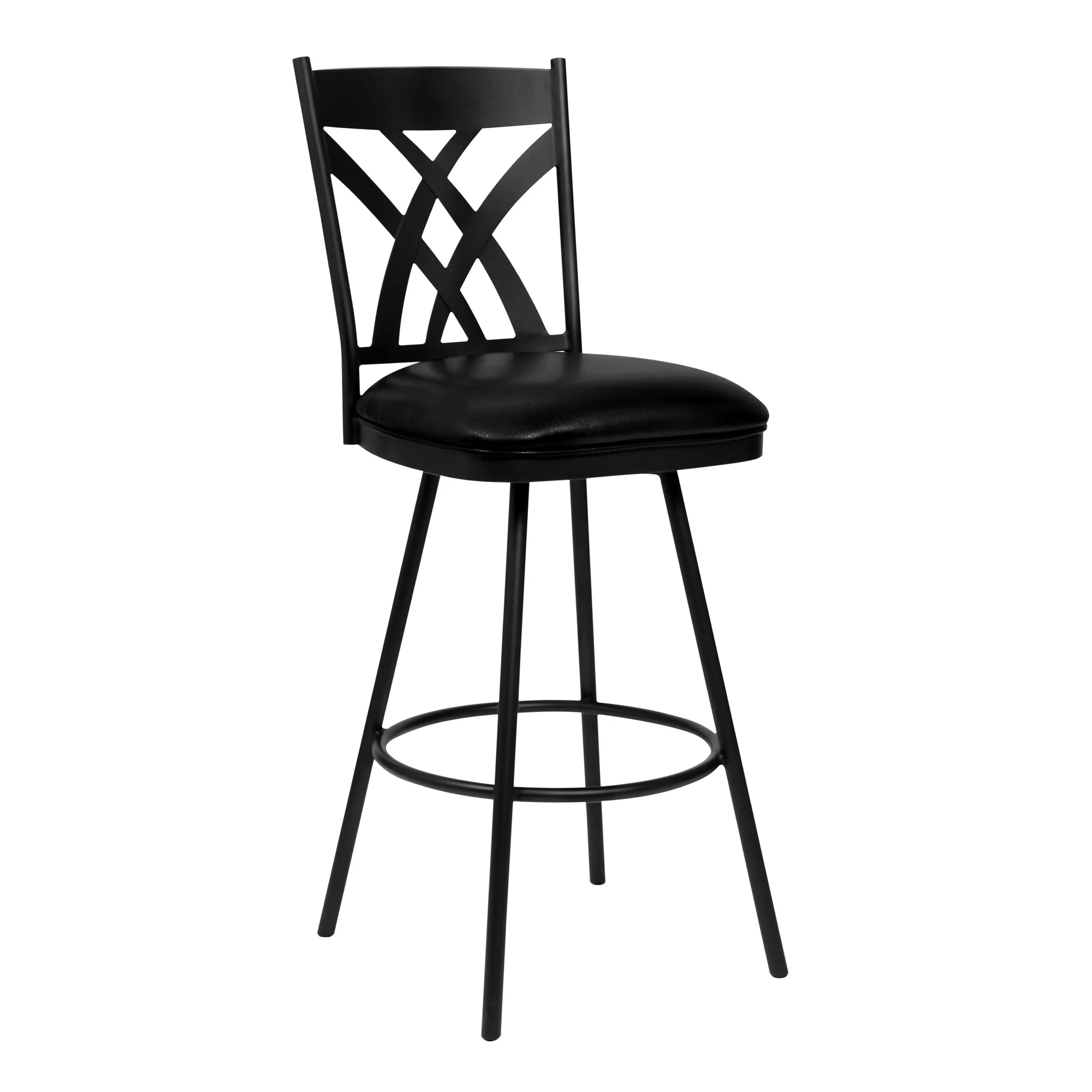 26" Stylish Black Faux Leather Black Metal Lattice Back Swivel Bar Stool By Homeroots - Image 2