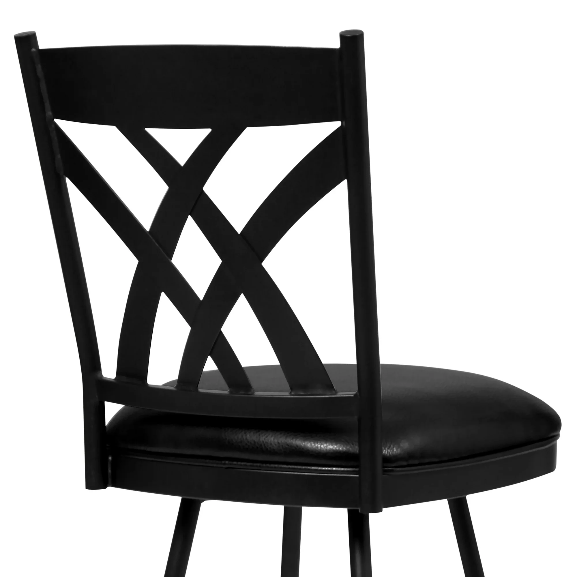26" Stylish Black Faux Leather Black Metal Lattice Back Swivel Bar Stool By Homeroots - Image 3