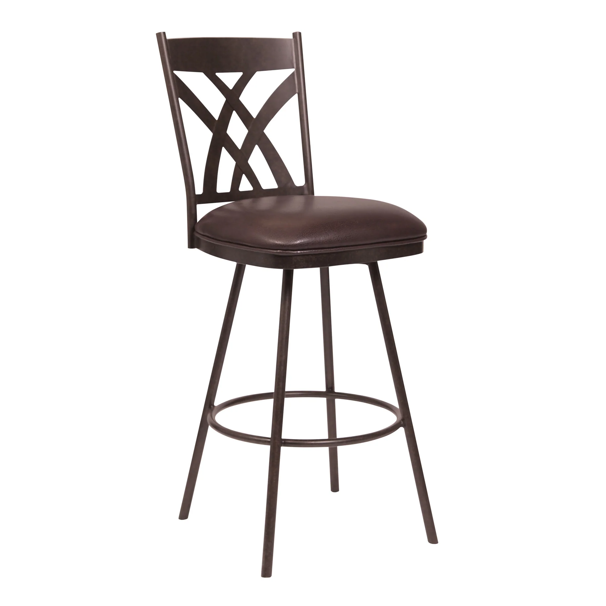 26" Stylish Brown Faux Leather Brown Metal Lattice Back Swivel Bar Stool By Homeroots - Image 2