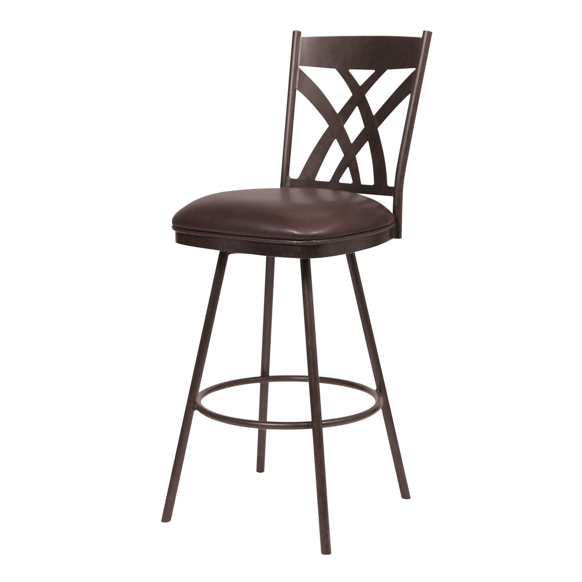 26" Stylish Brown Faux Leather Brown Metal Lattice Back Swivel Bar Stool By Homeroots - Image 3