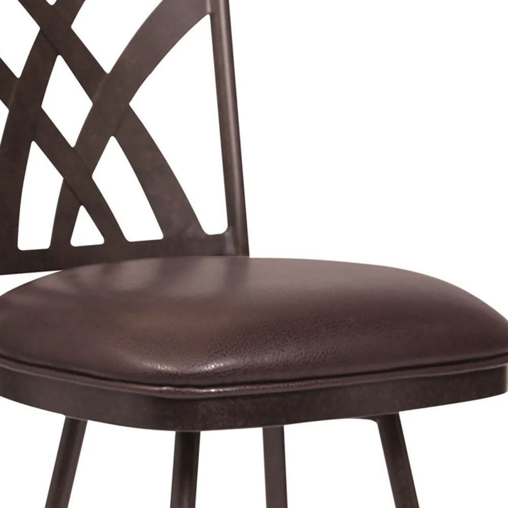 26" Stylish Brown Faux Leather Brown Metal Lattice Back Swivel Bar Stool By Homeroots - Image 5