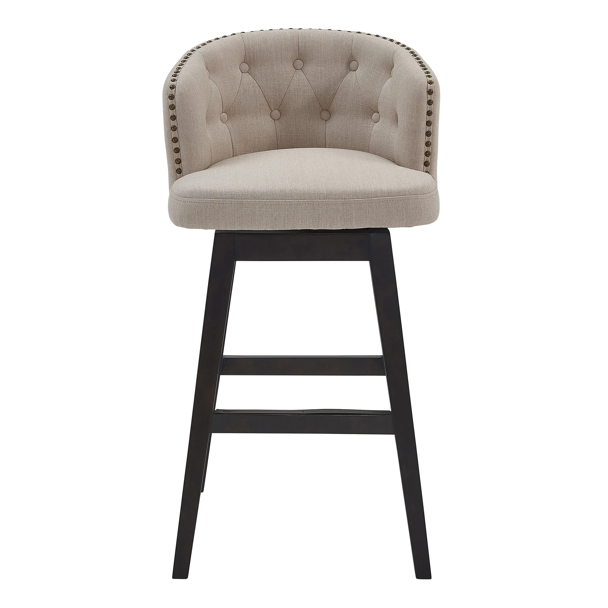 26" Tan Tufted Fabric and Dark Espresso Wood Swivel Bar Stool By Homeroots - Image 3